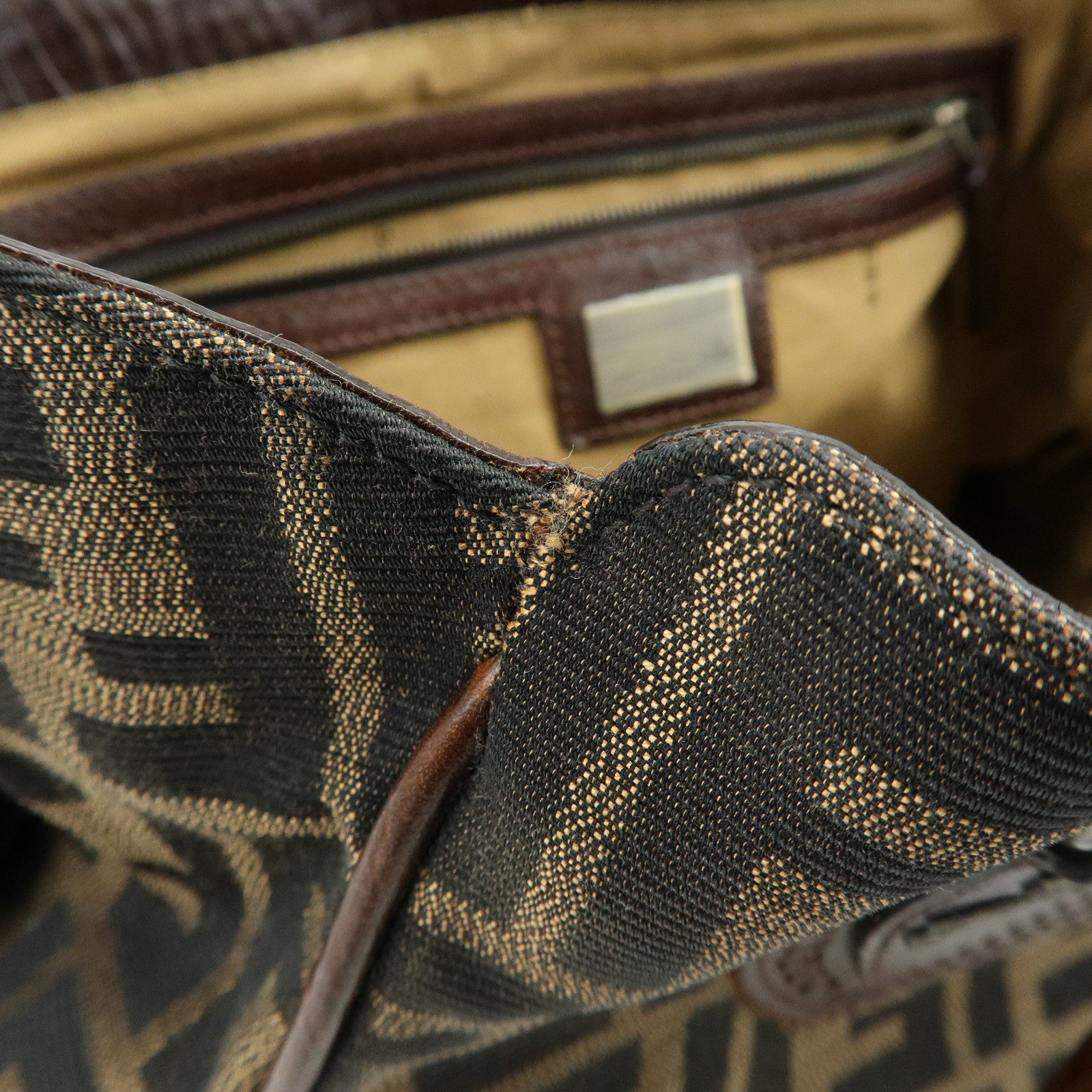 FENDI Zucca Ethnico Canvas Leather Tote Bag Shoulder Bag 8BN162