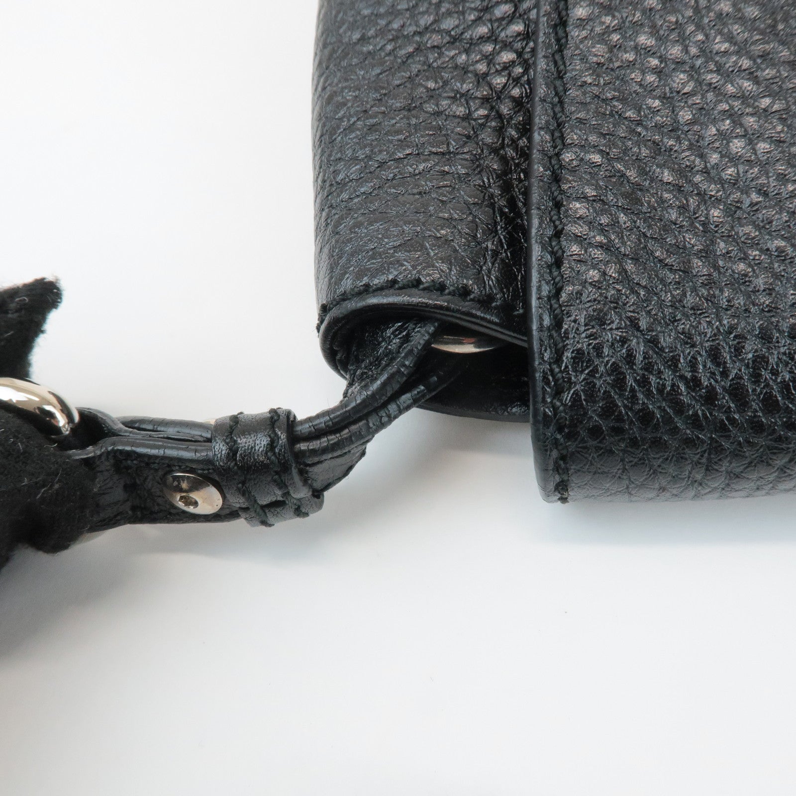 Ferragamo Gancini Leather 3Way Shoulder Bag Hand Bag Black Silver HDW Used