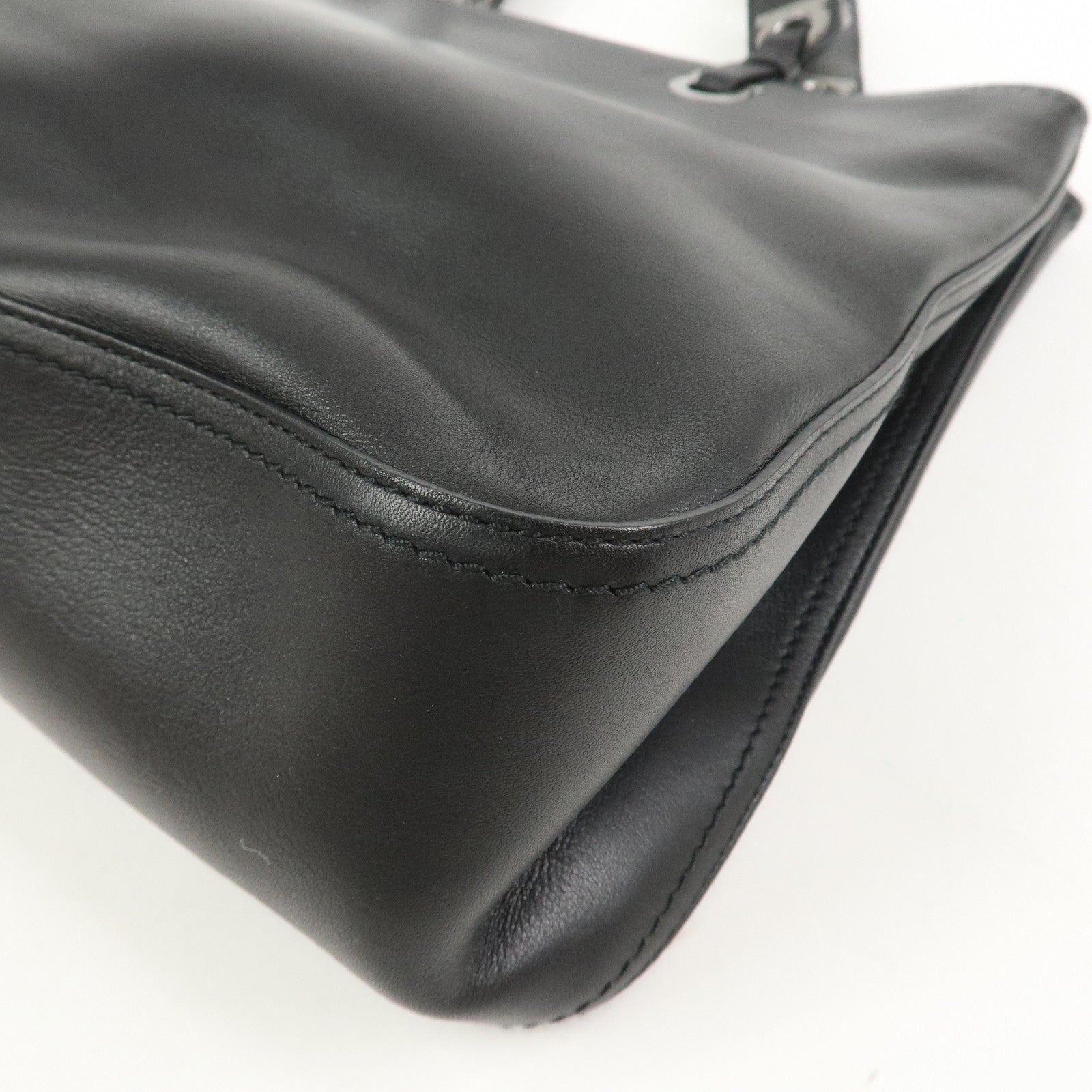 Ferragamo Gancini Leather Tote Bag Shoulder Bag Black