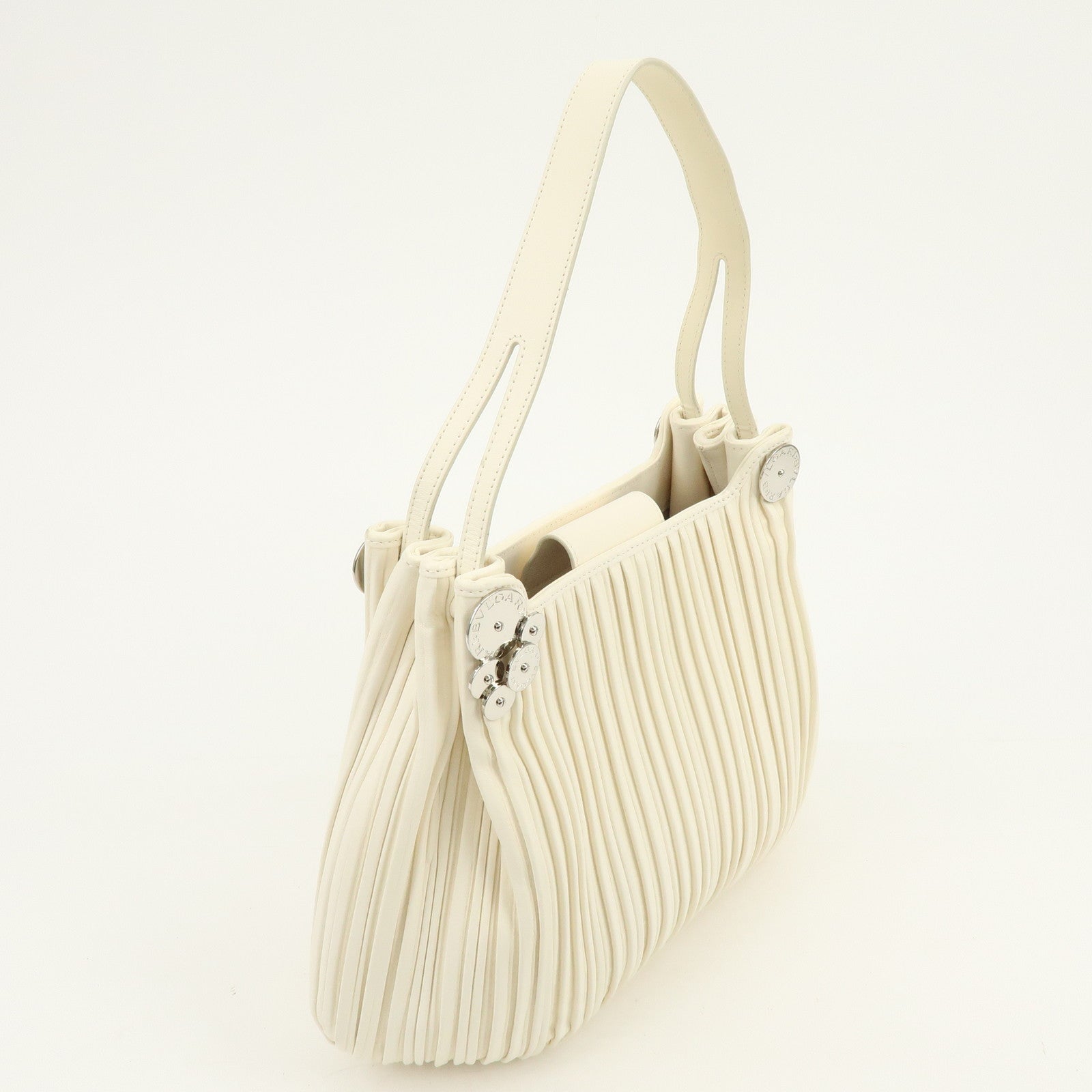 BVLGARI Leather Shoulder Bag Hand Bag White