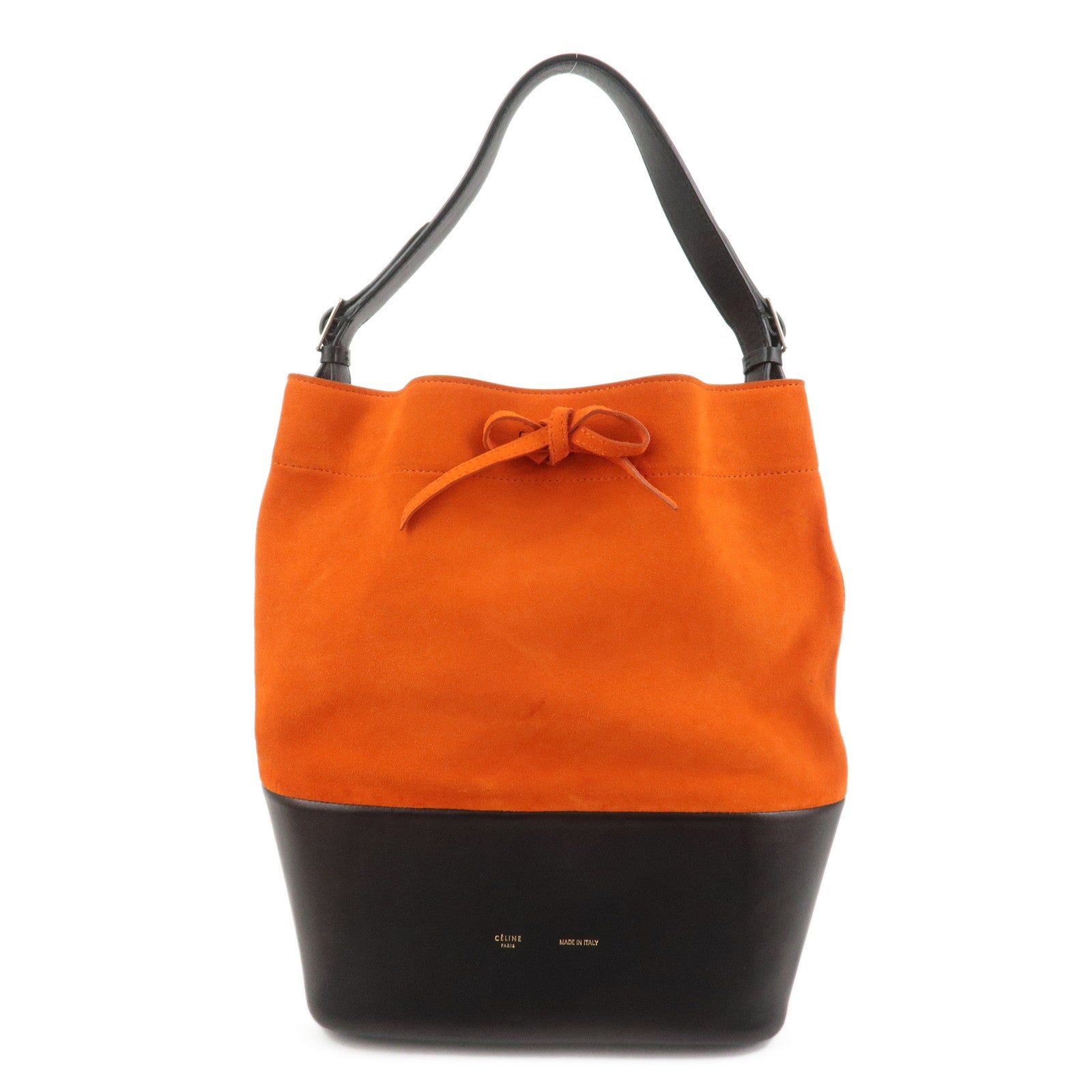 CELINE Suede Calf Leather Shoulder Bag Hand Bag Orange Black