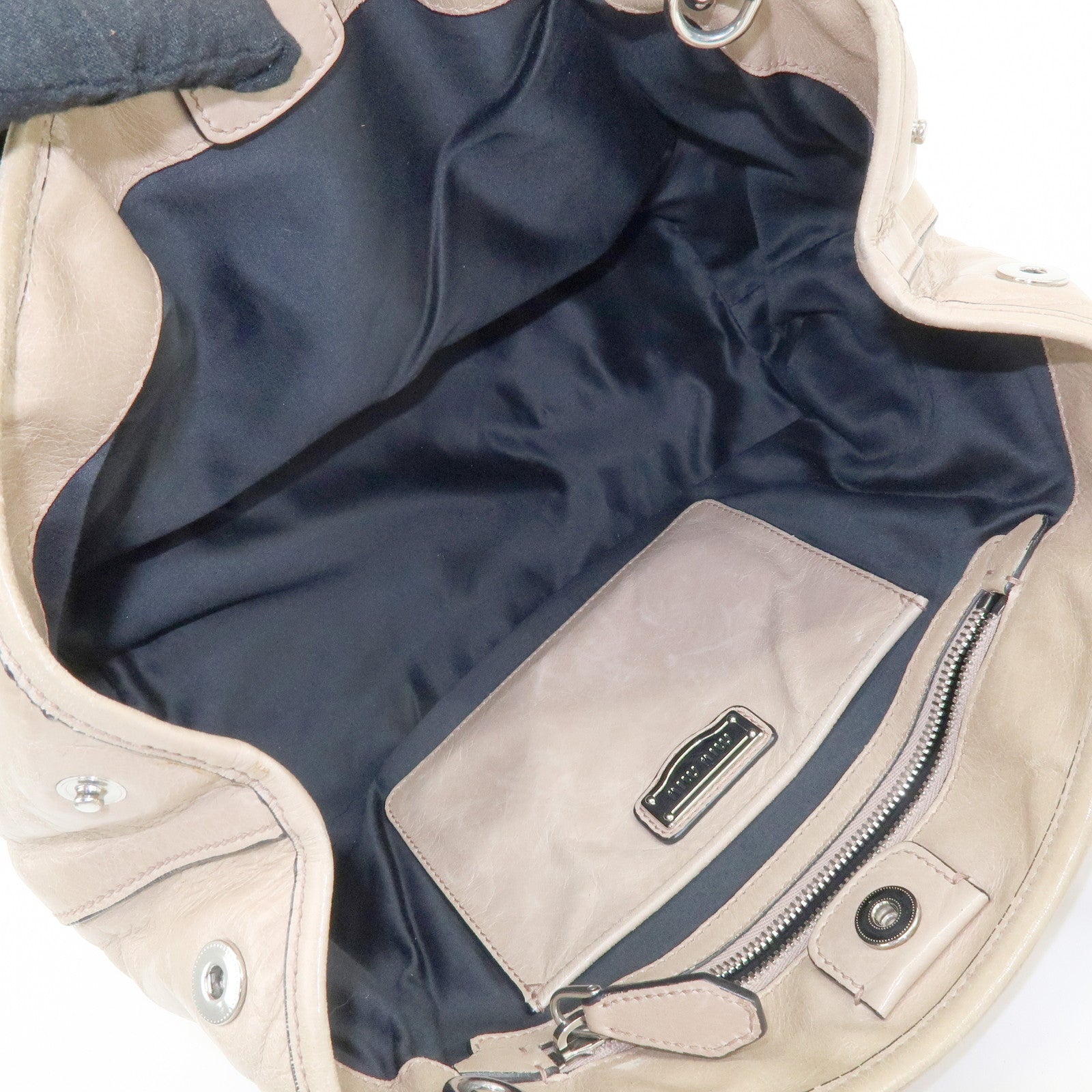 MIU MIU Leather 2Way Bag Hand Bag Shoulder Bag Beige RN0685