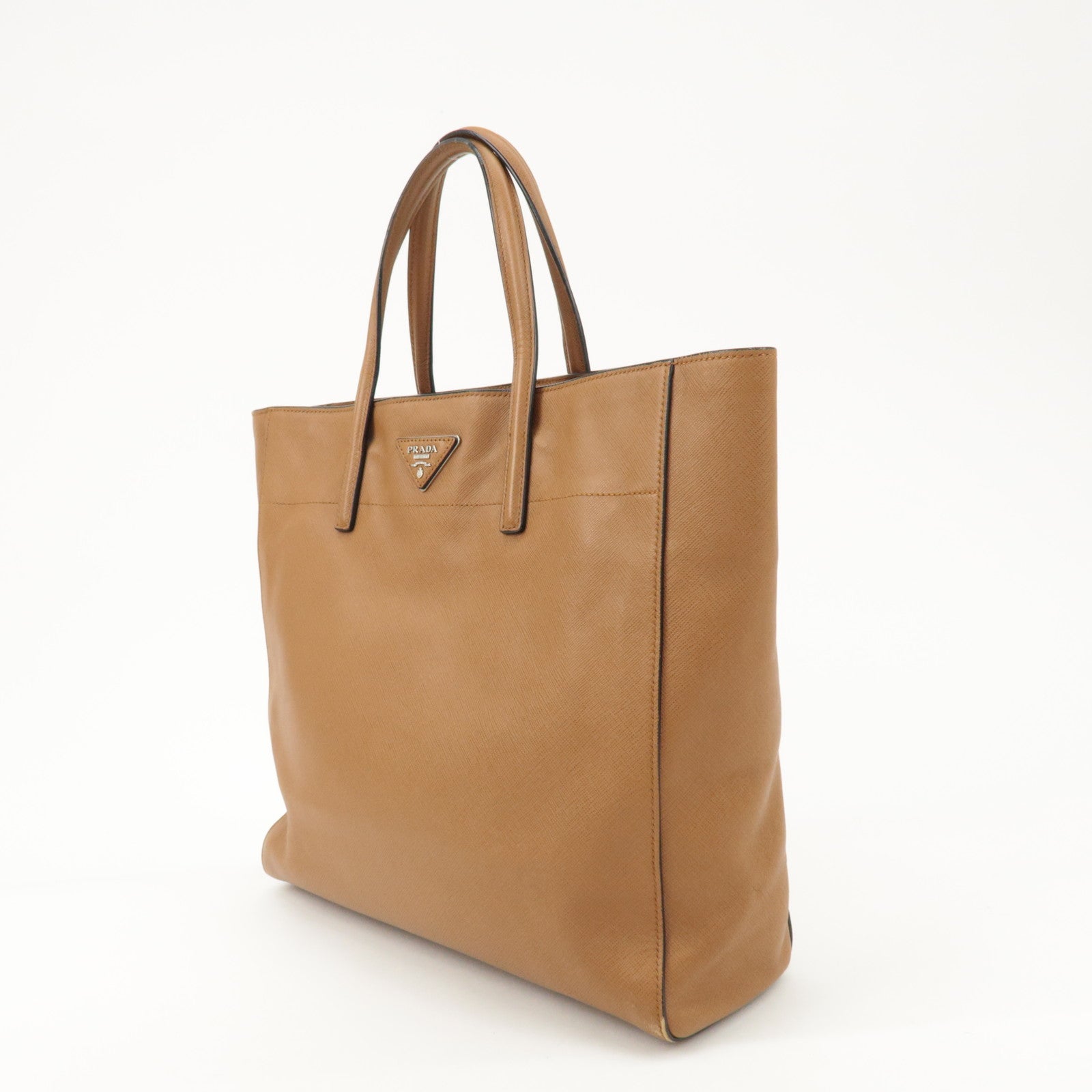 PRADA Triangle Logo Saffiano Leather 2Way Tote Bag Brown BN2666