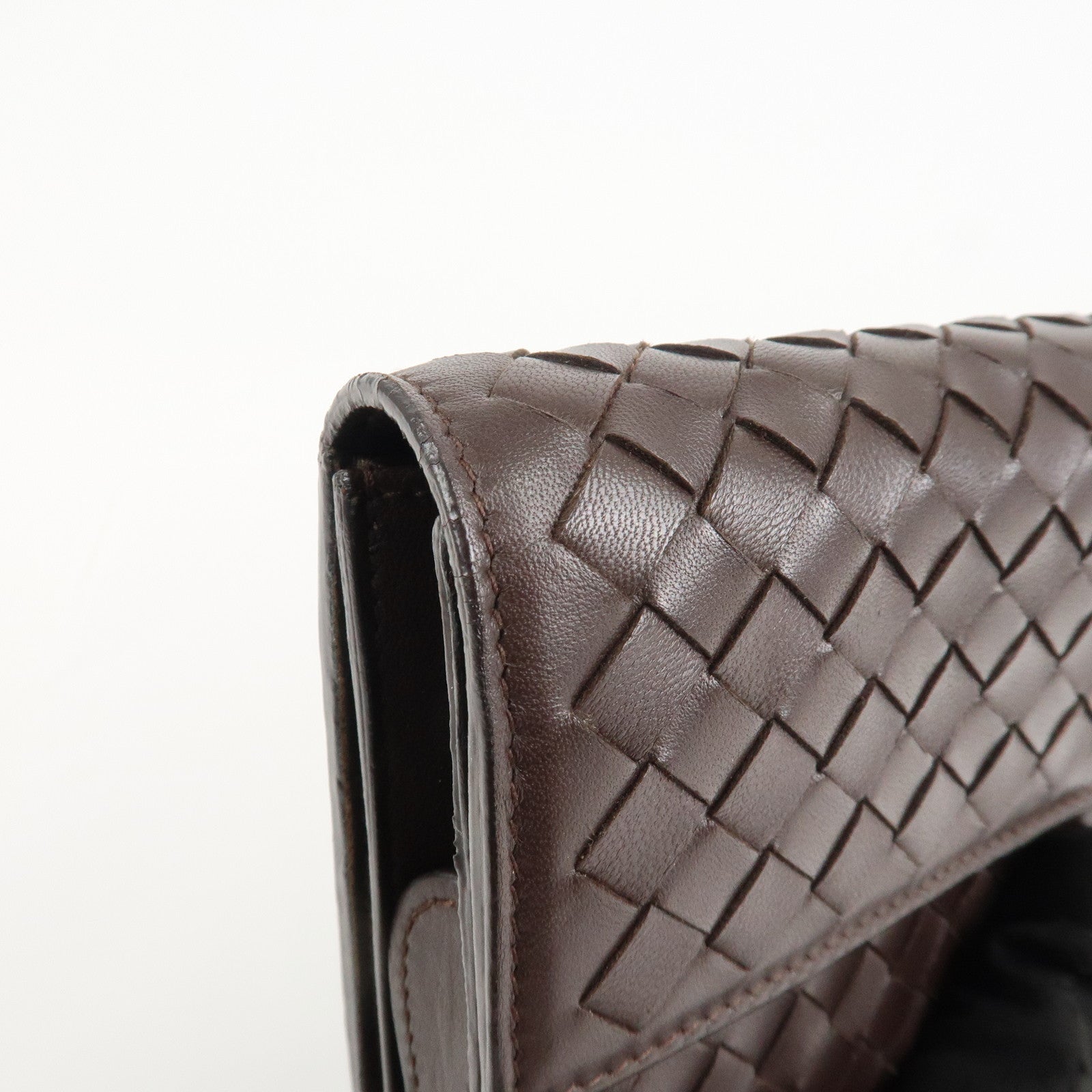 BOTTEGA VENETA Intrecciato Leather Long Wallet Brown Used