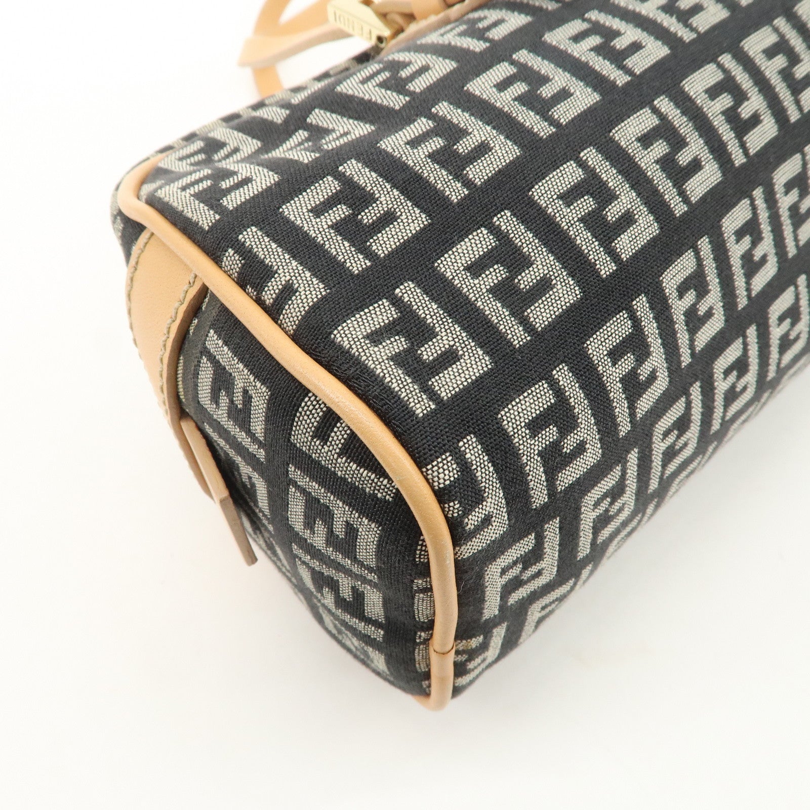 FENDI Zucchino Canvas Leather Mini Boston Bag Hand Bag Black 8BL007