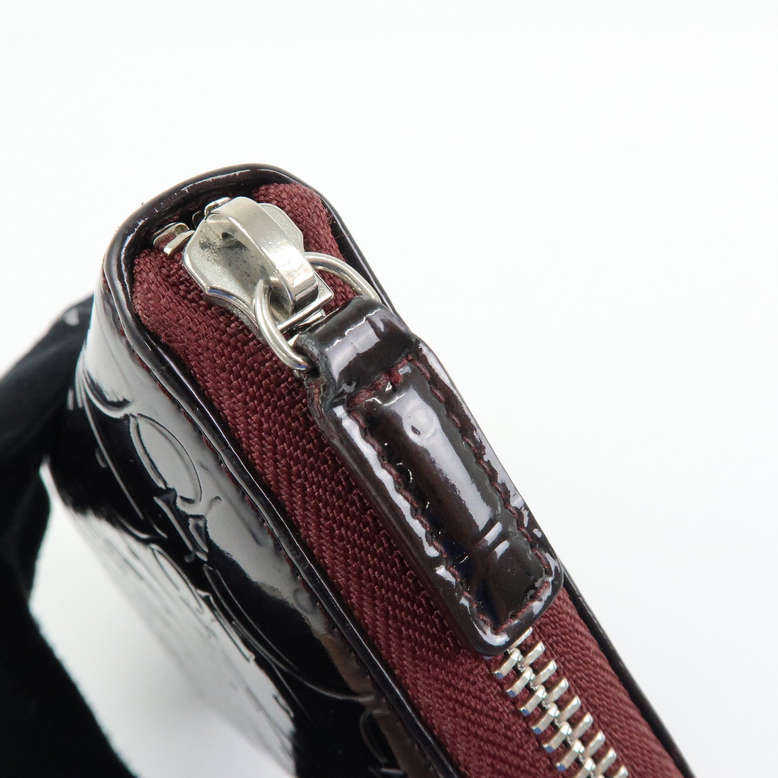 Christian Dior Trotter Patent Leather Round Zippy Wallet Purple