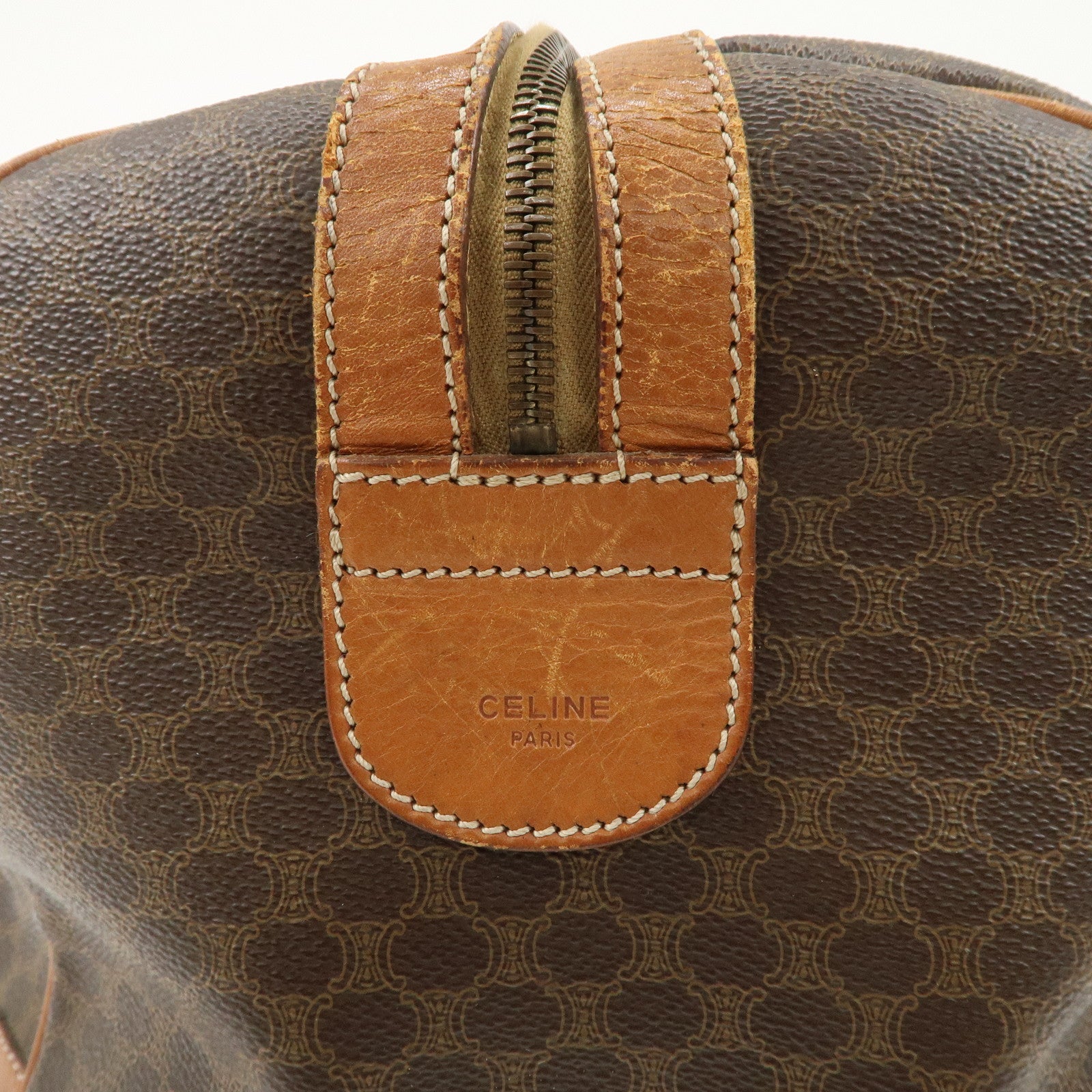 CELINE Macadam PVC Leather Boston Bag Travel Bag Brown