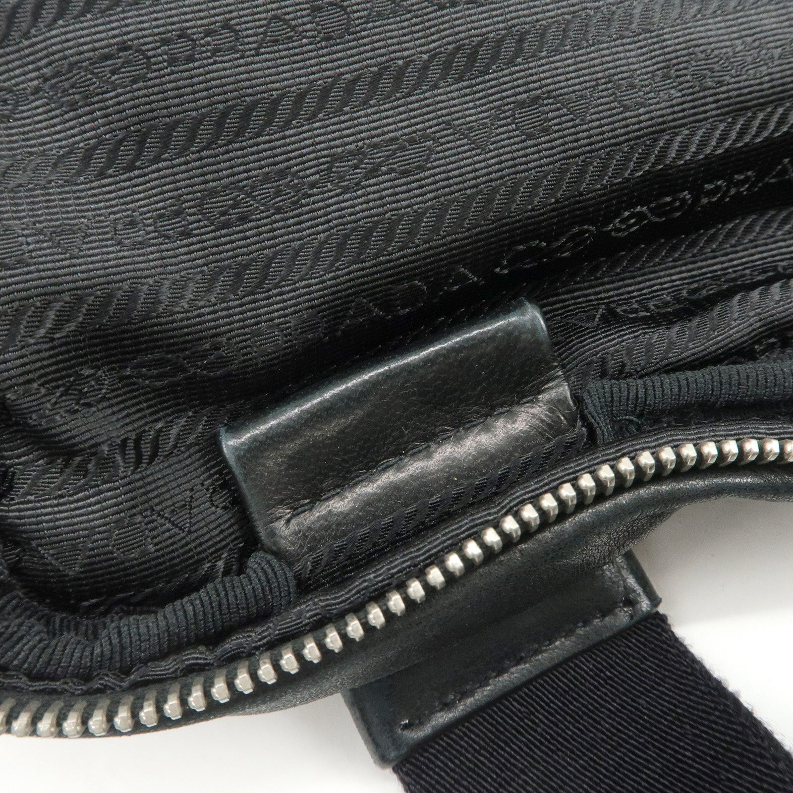 PRADA Triangle Logo Lamb Skin Canvas Shoulder Crossbody Bag Black