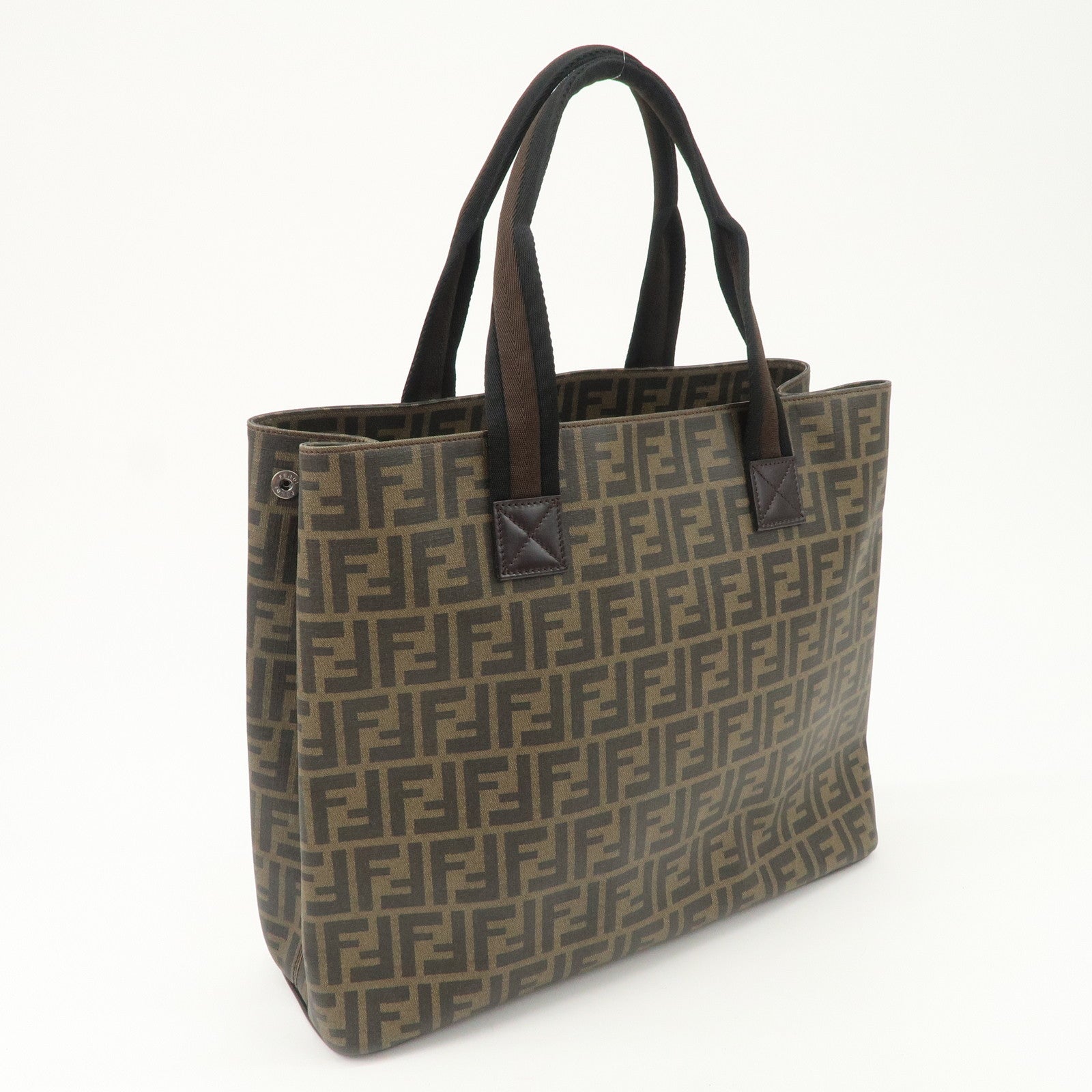 FENDI Zucca PVC Canvas Tote Bag Shoulder Bag Black Brown 7VA271