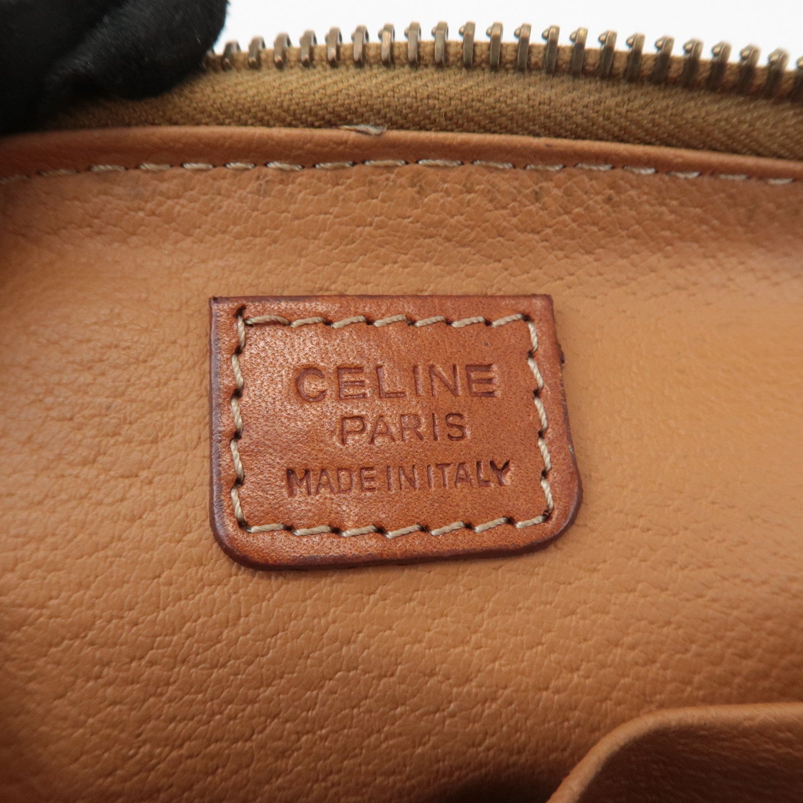 CELINE Macadam PVC Leather Canvas Pouch Brown Gold Hardware