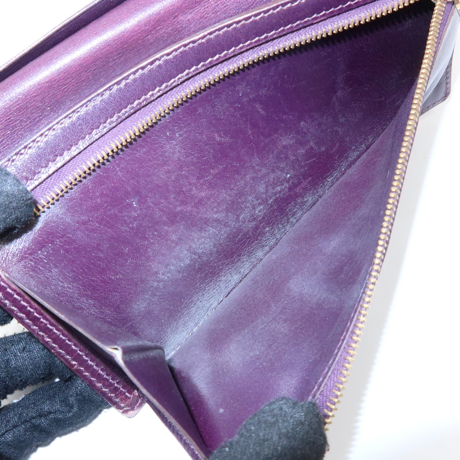 HERMES Bearn Box Calf Leather Bi-fold Long Wallet Purple