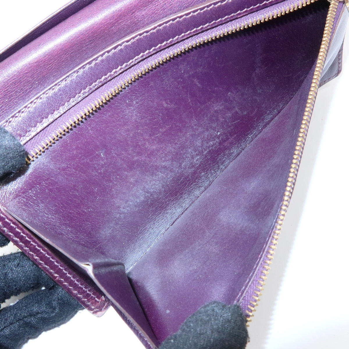 HERMES Bearn Box Calf Leather Bi-fold Long Wallet Purple