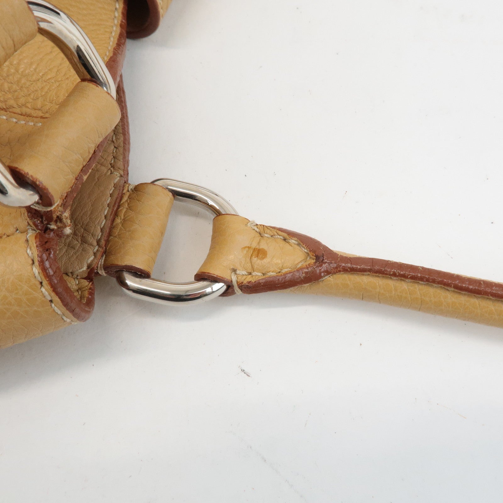 PRADA Leather Shoulder Bag Hand Bag Beige Silver HDW Used