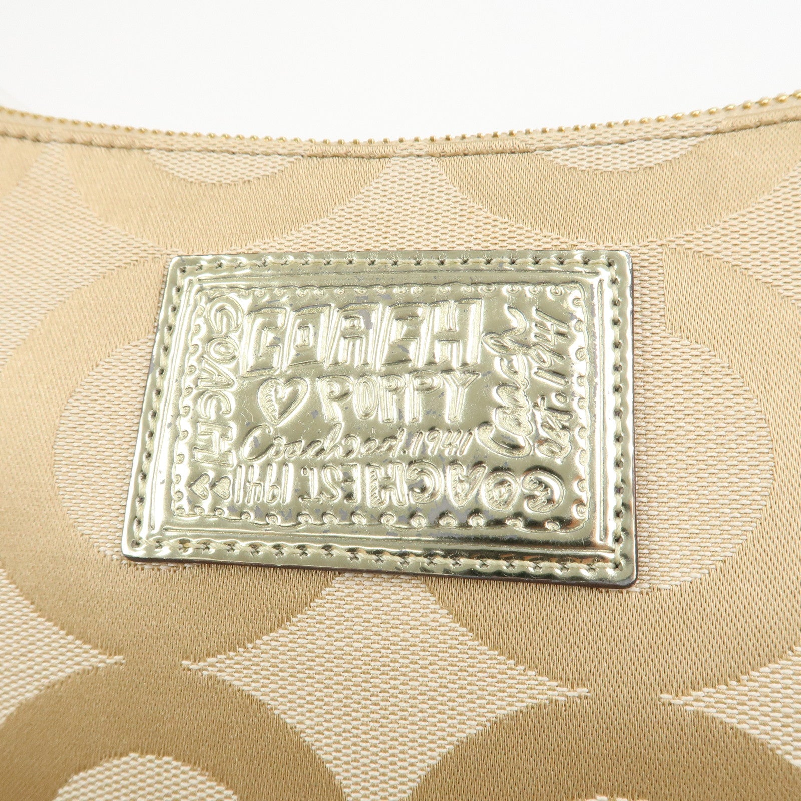 COACH POPPY Canvas Patent Leather 2Way Shoulder Bag Hand Bag Beige