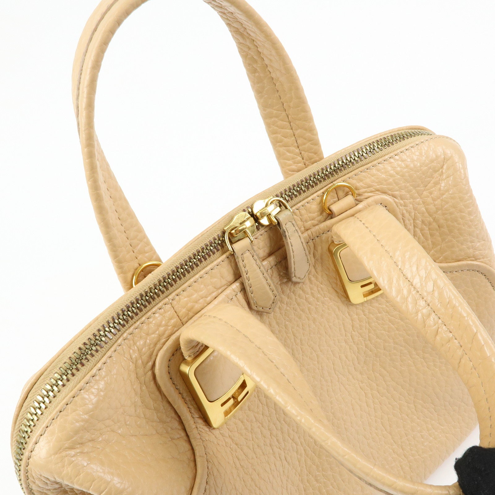 FENDI Chameleon Leather Hand Bag Tote Bag Beige 8BL114