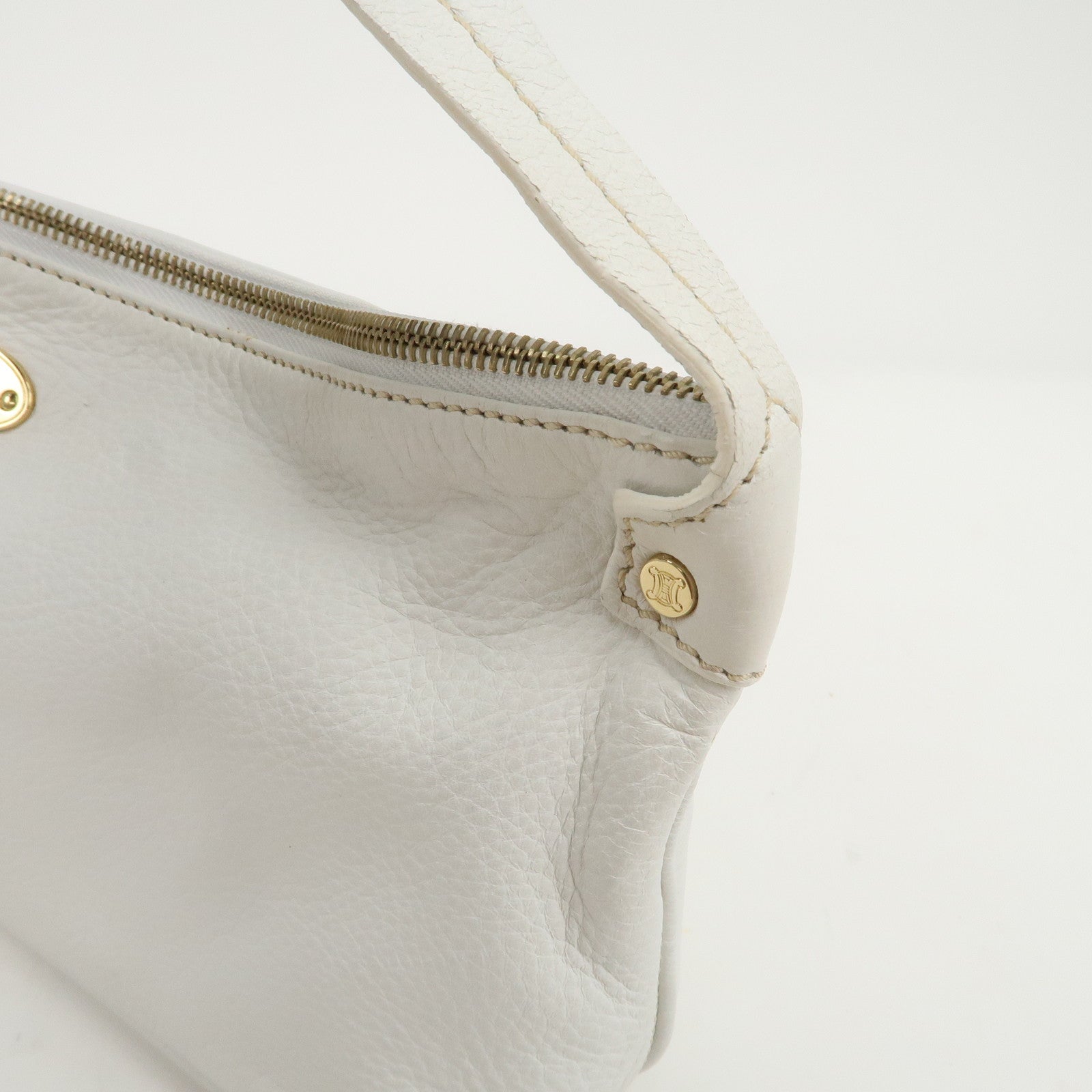 CELINE Macadam Logo Leather Shoulder Bag Hand Bag White