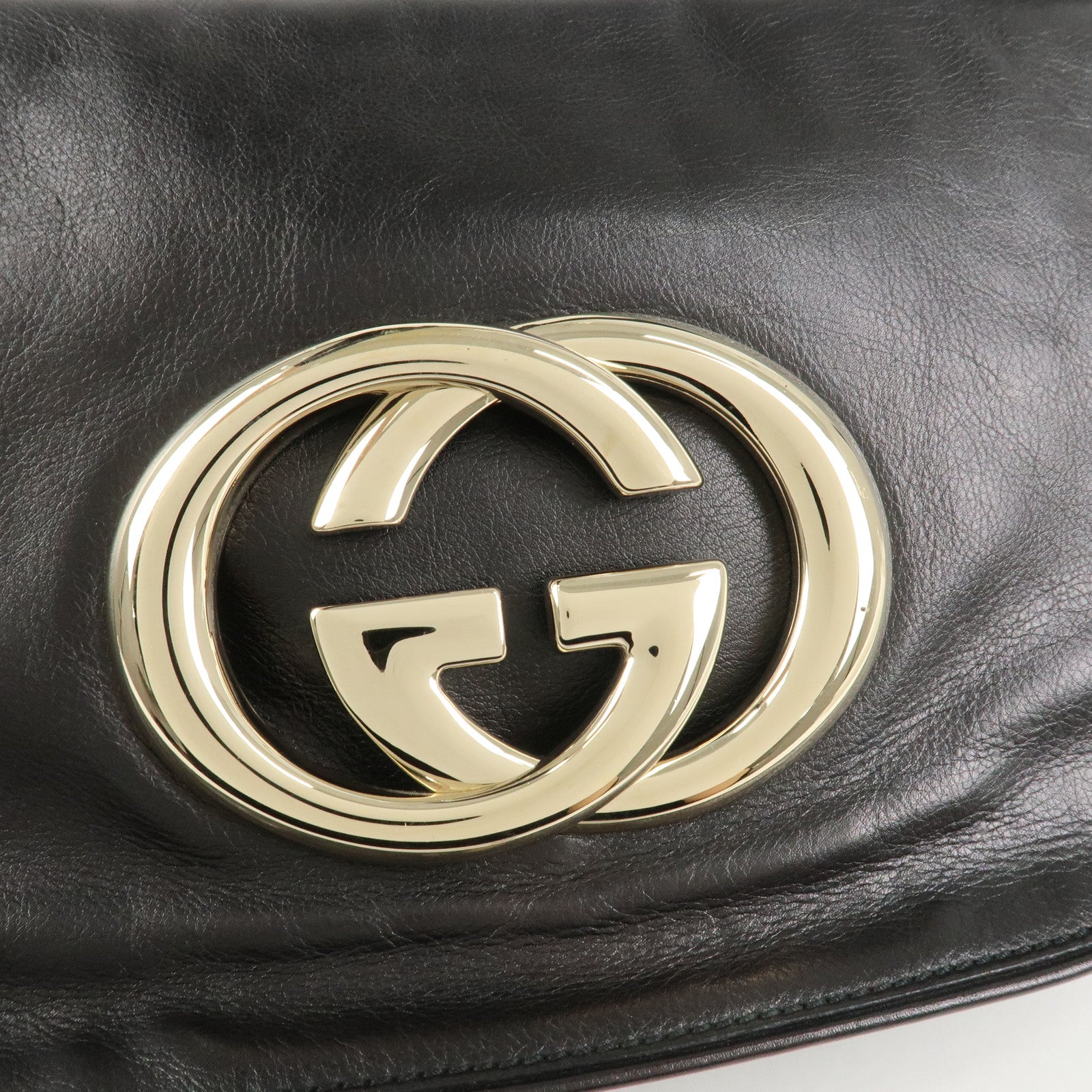GUCCI Interlocking G Leather Shoulder Bag Hand Bag Black 161727