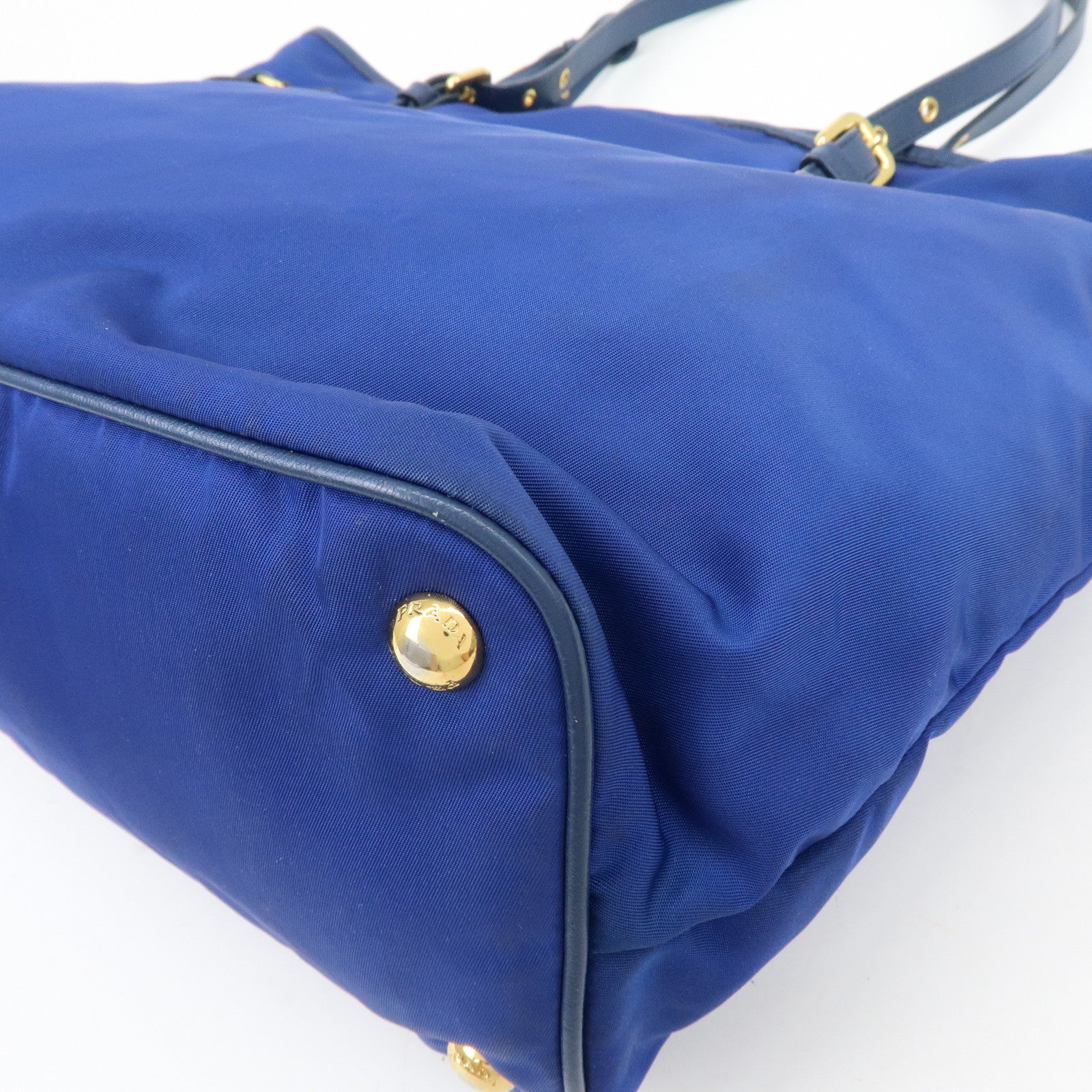 PRADA Logo Nylon Leather Tote Bag Shoulder Bag Blue BR4997