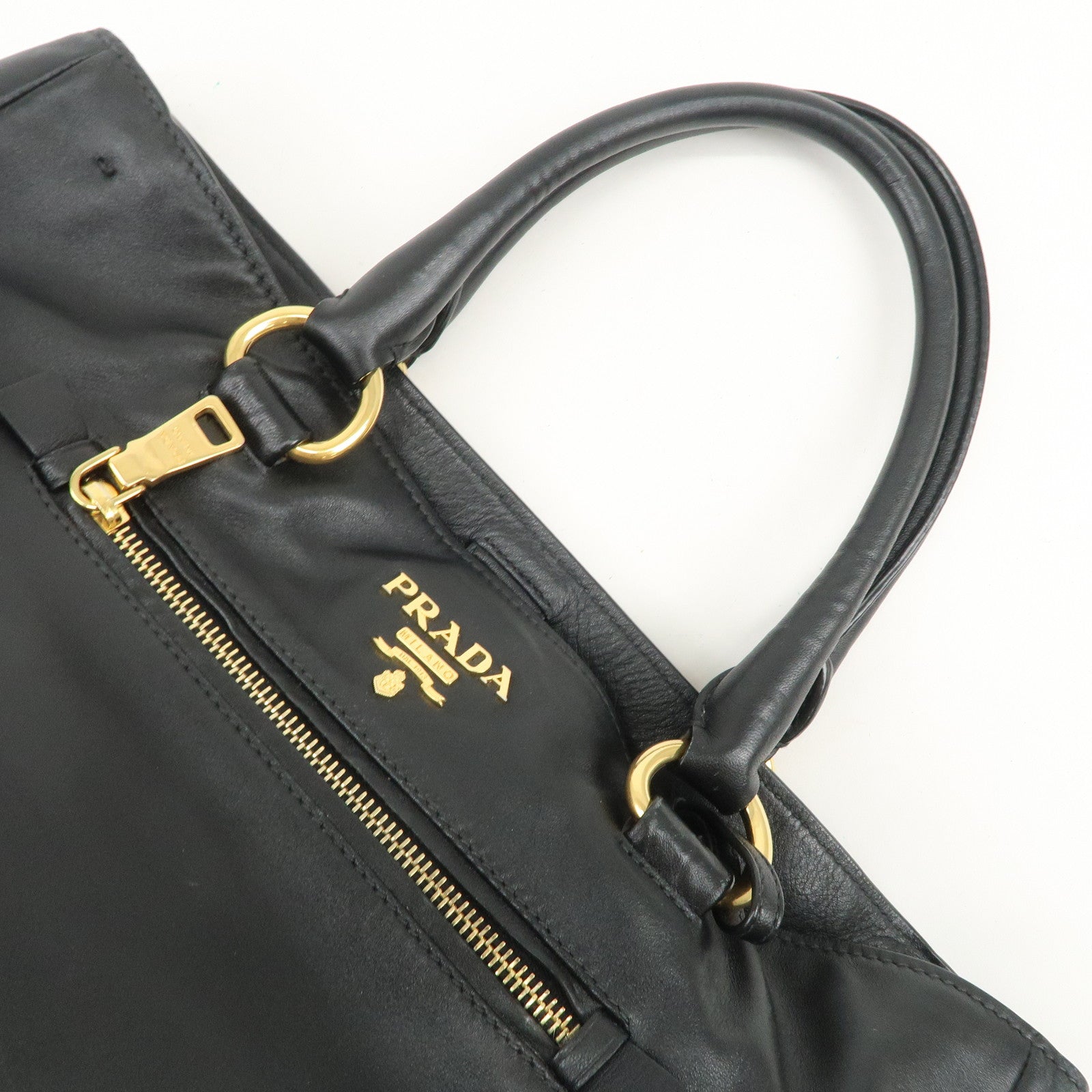 PRADA Logo Leather 2Way Hand Bag Tote Bag Shoulder Bag Black BN2151
