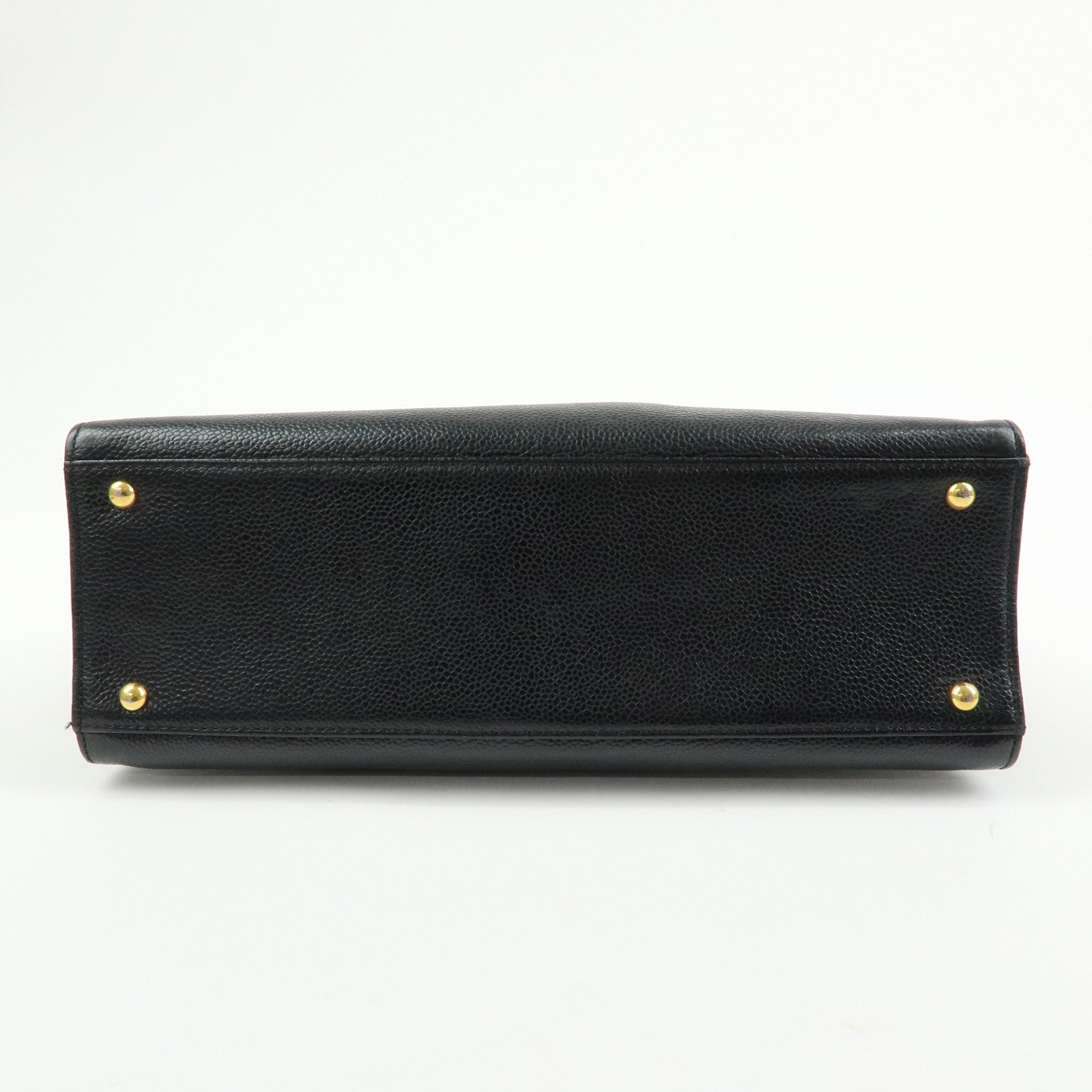 CHANEL Logo Caviarskin Tote Bag Hand Bag Black