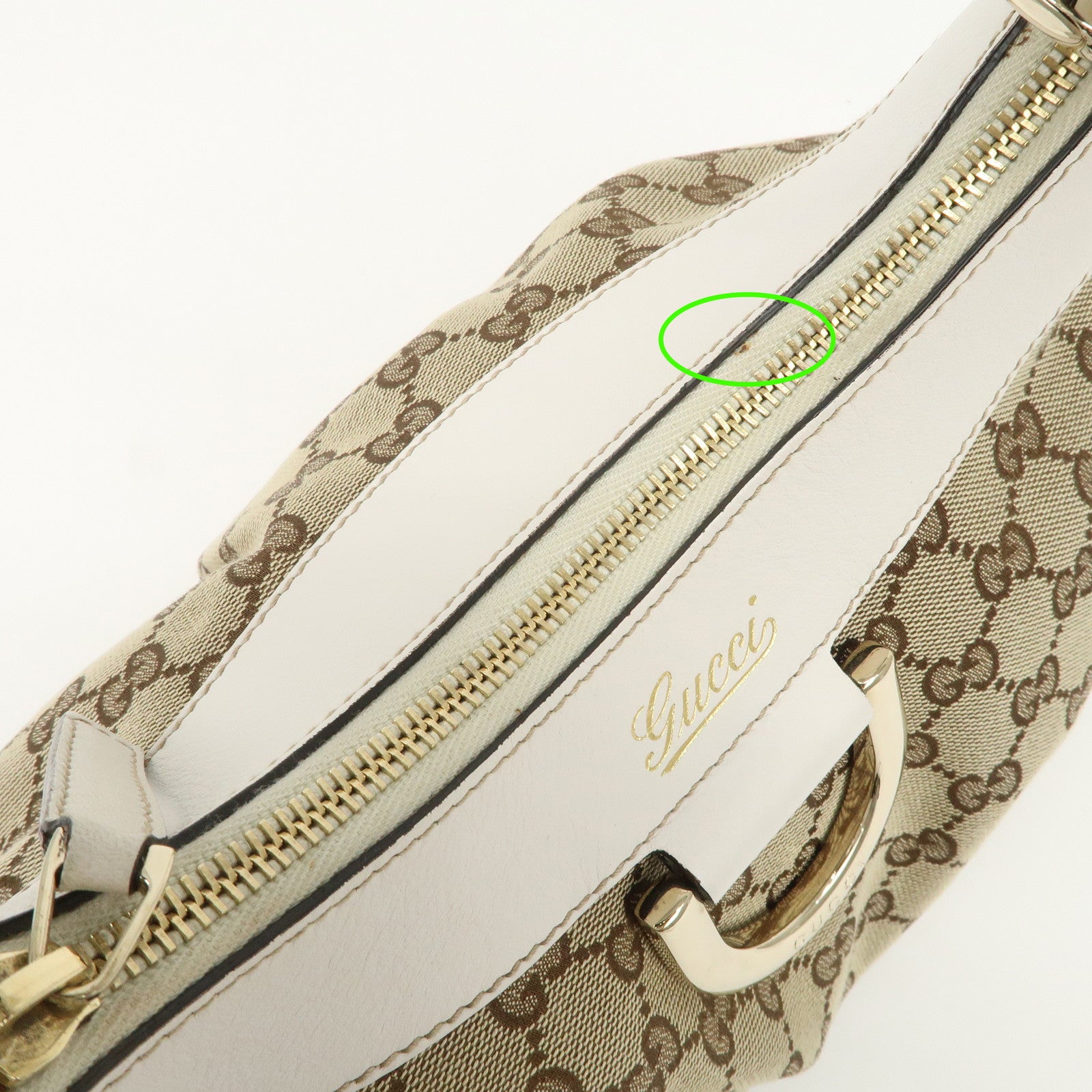 GUCCI Abbey Leather GG Canvas Shoulder Bag Beige White 190525