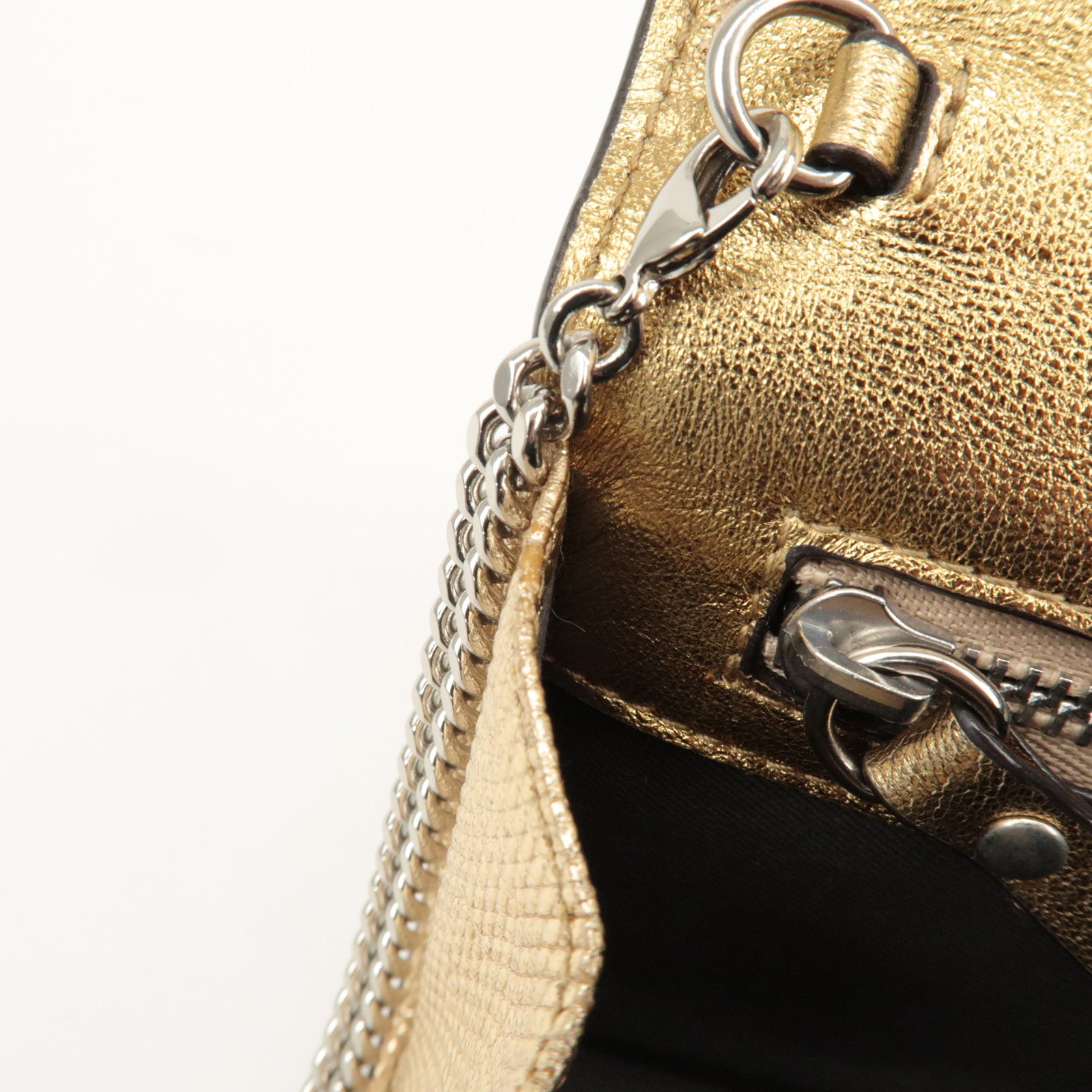 JIMMY CHOO Leather Rhine Stone Chain Wallet Gold Silver HDW Used