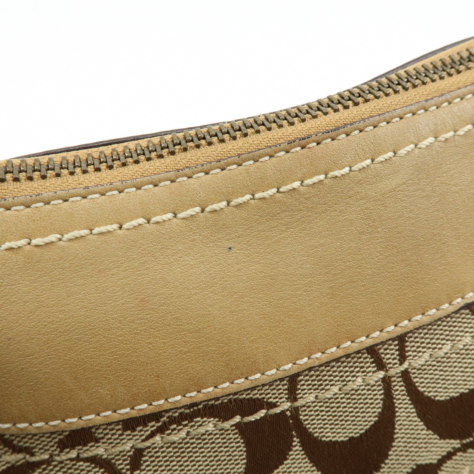 COACH Signature Set of 2 Canvas Leather Shoulder Bag Beige Camel