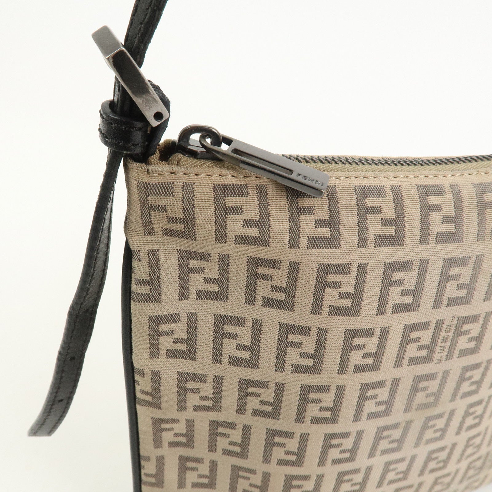 FENDI Zucchino Canvas Leather Shoulder Bag Crossbody Bag 8BT047