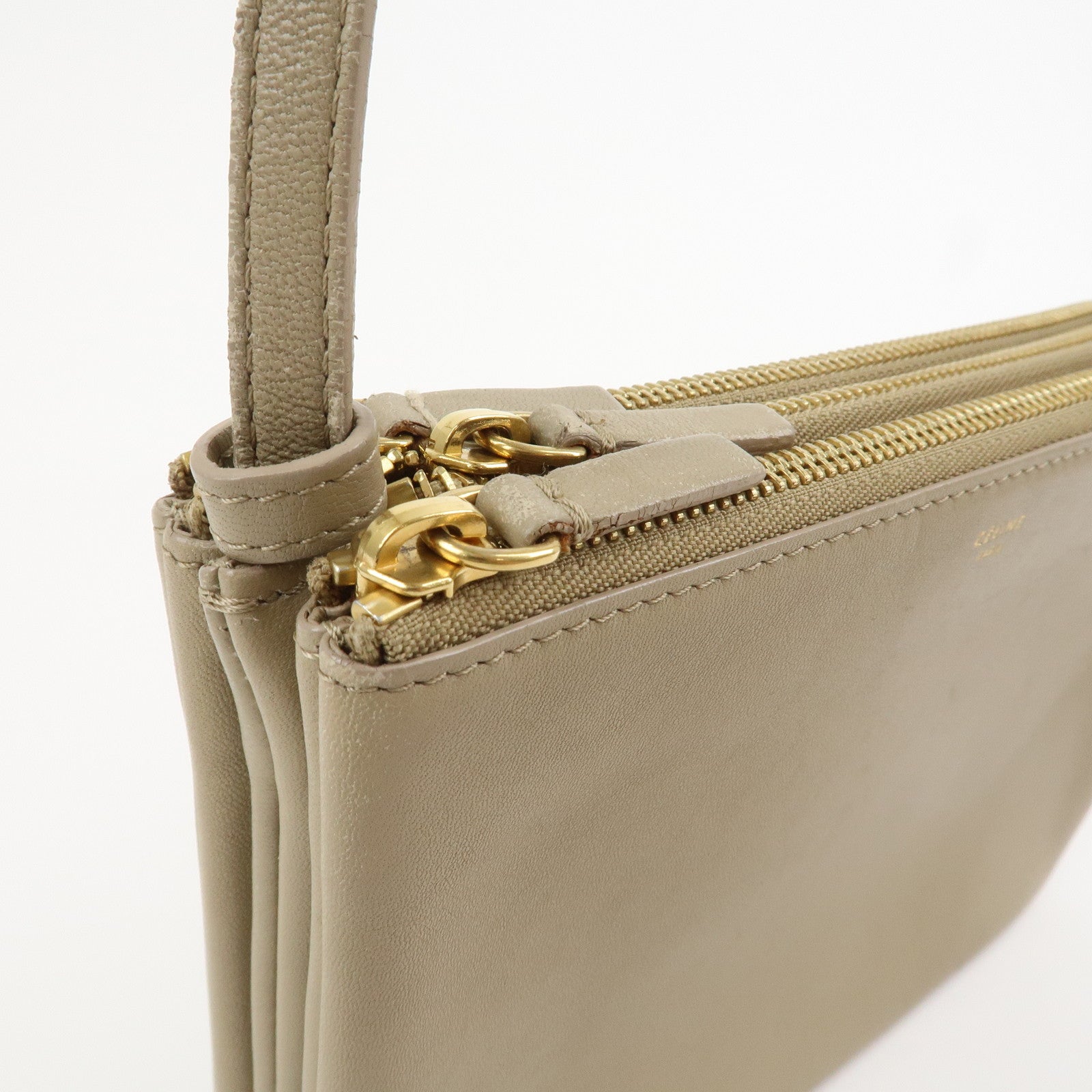 CELINE Calf Skin Trio Bag Shoulder Bag Crossbody Bag Beige