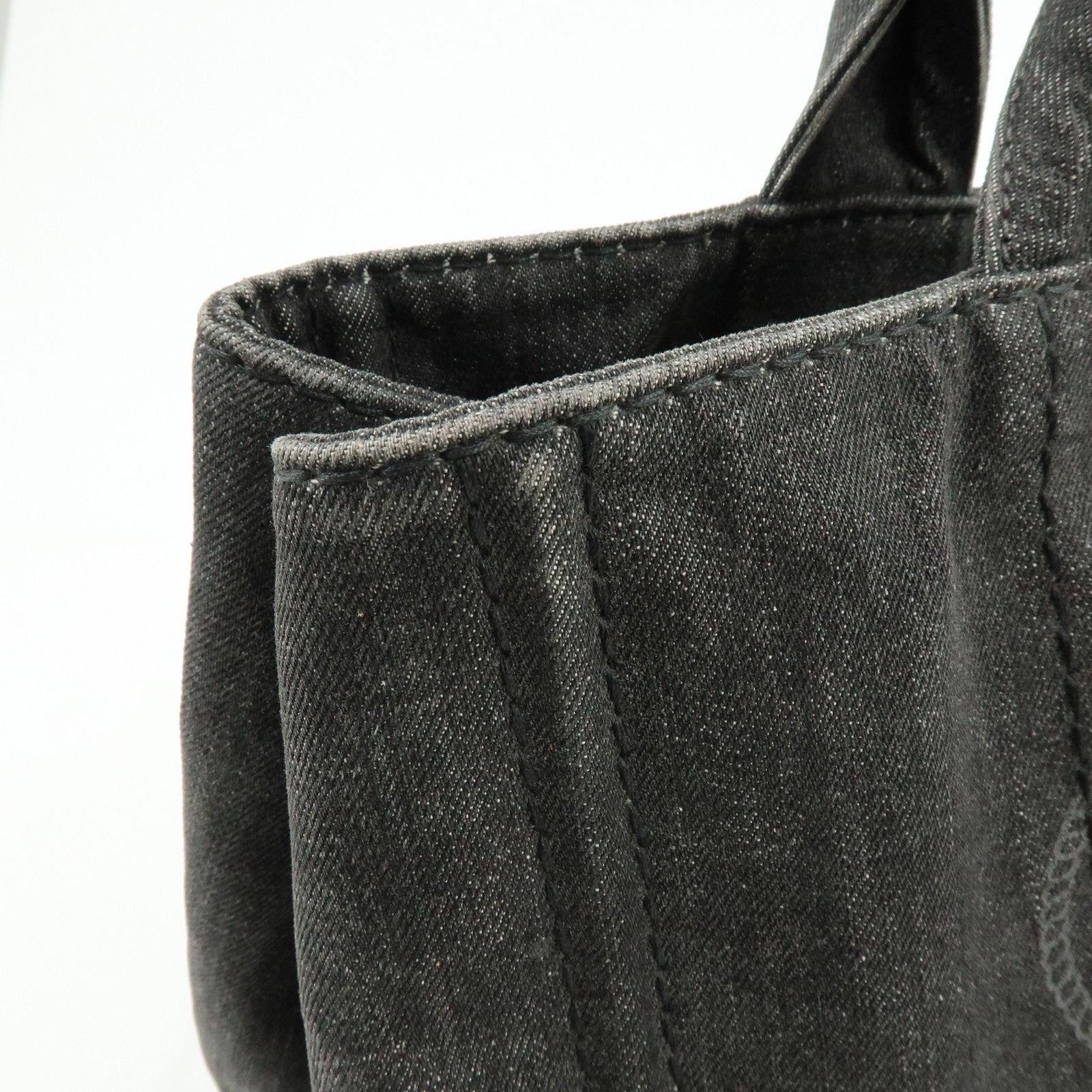 PRADA Canapa Denim Tote Bag Hand Bag Black 1BG642