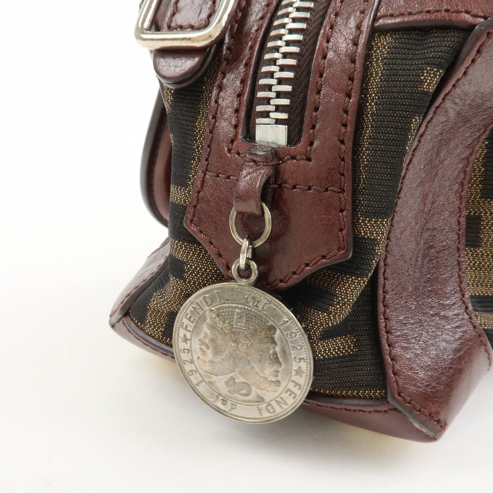 FENDI Zucca Canvas Leather 2Way Bag Mini Boston Bag Hand Bag 8BL084