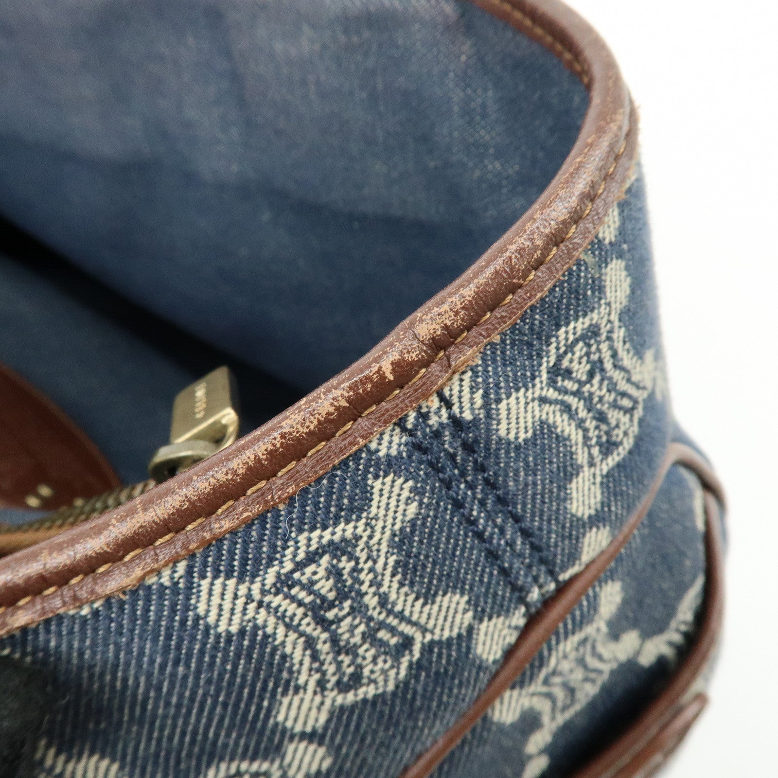 CELINE Macadam Denim Leather Boogie Bag Hand Bag Blue Brown