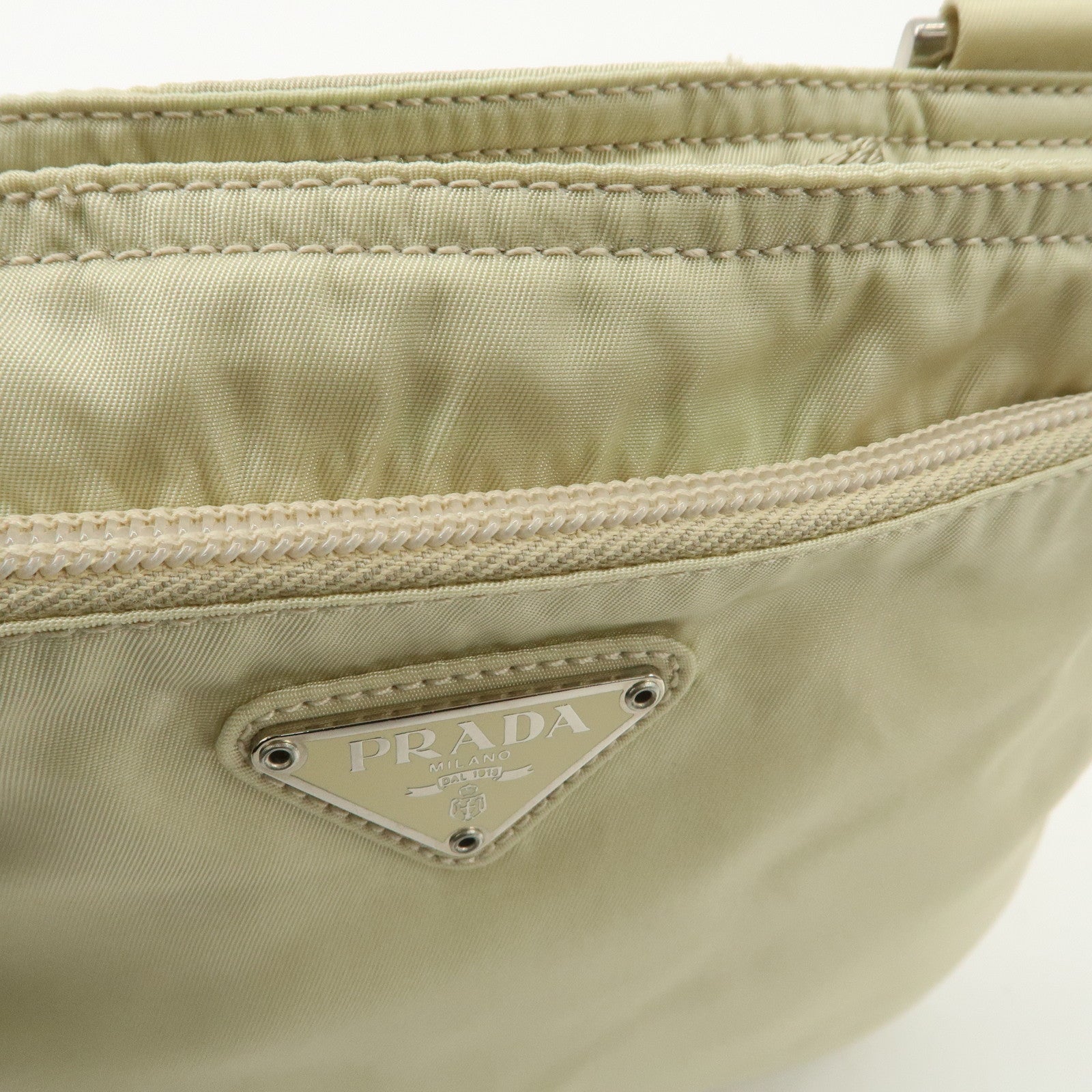 PRADA Triangle Logo Nylon Shoulder Bag Crossbody Bag Beige B7372 Used