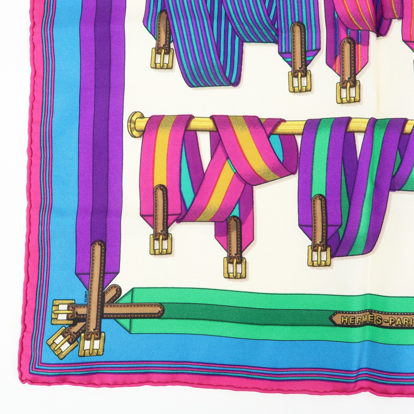 HERMES Carre 45 Set of 2 Silk 100% Scarf White Purple Orange