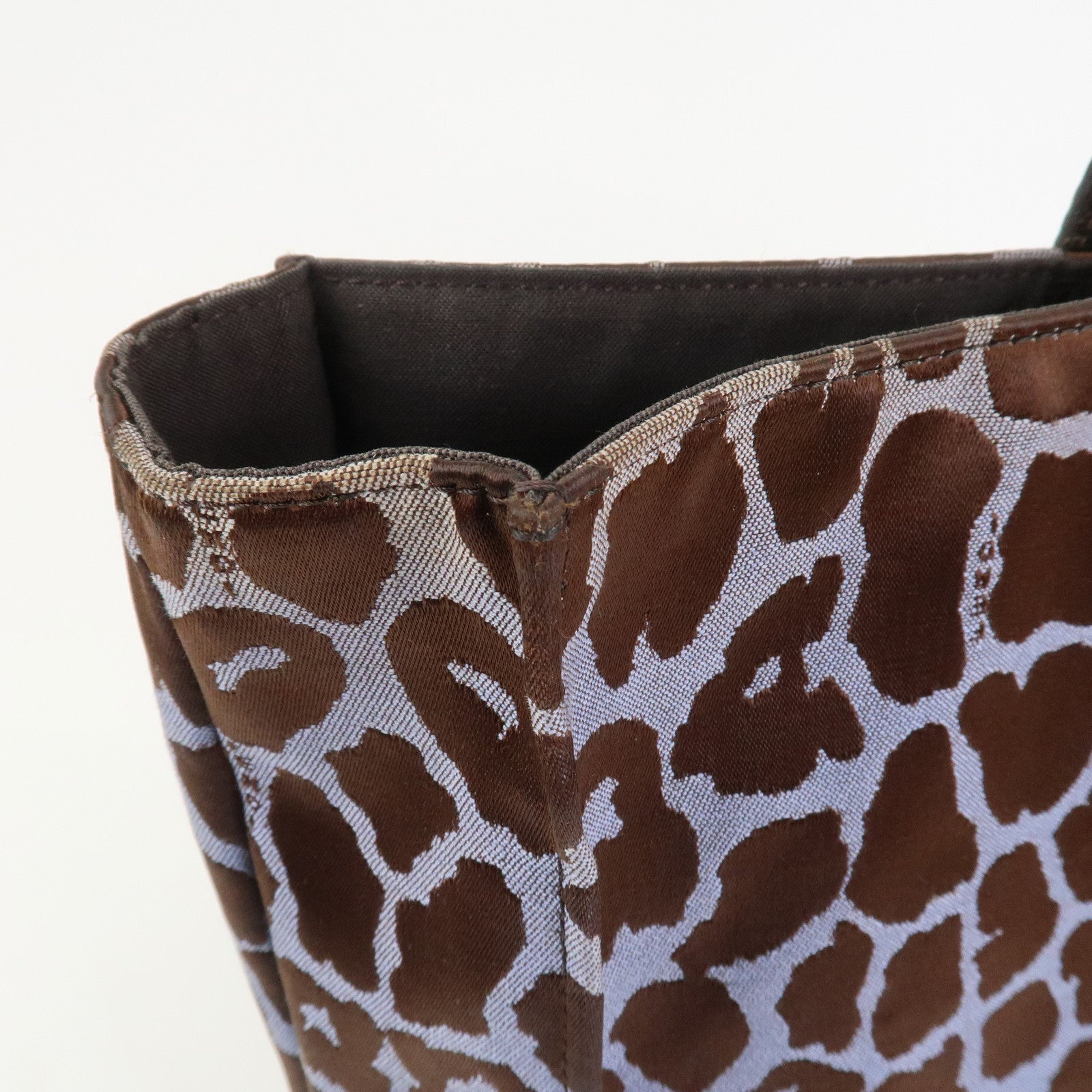 FENDI Leopard Canvas Satin Leather Tote Bag Hand Bag Blue 8BH173