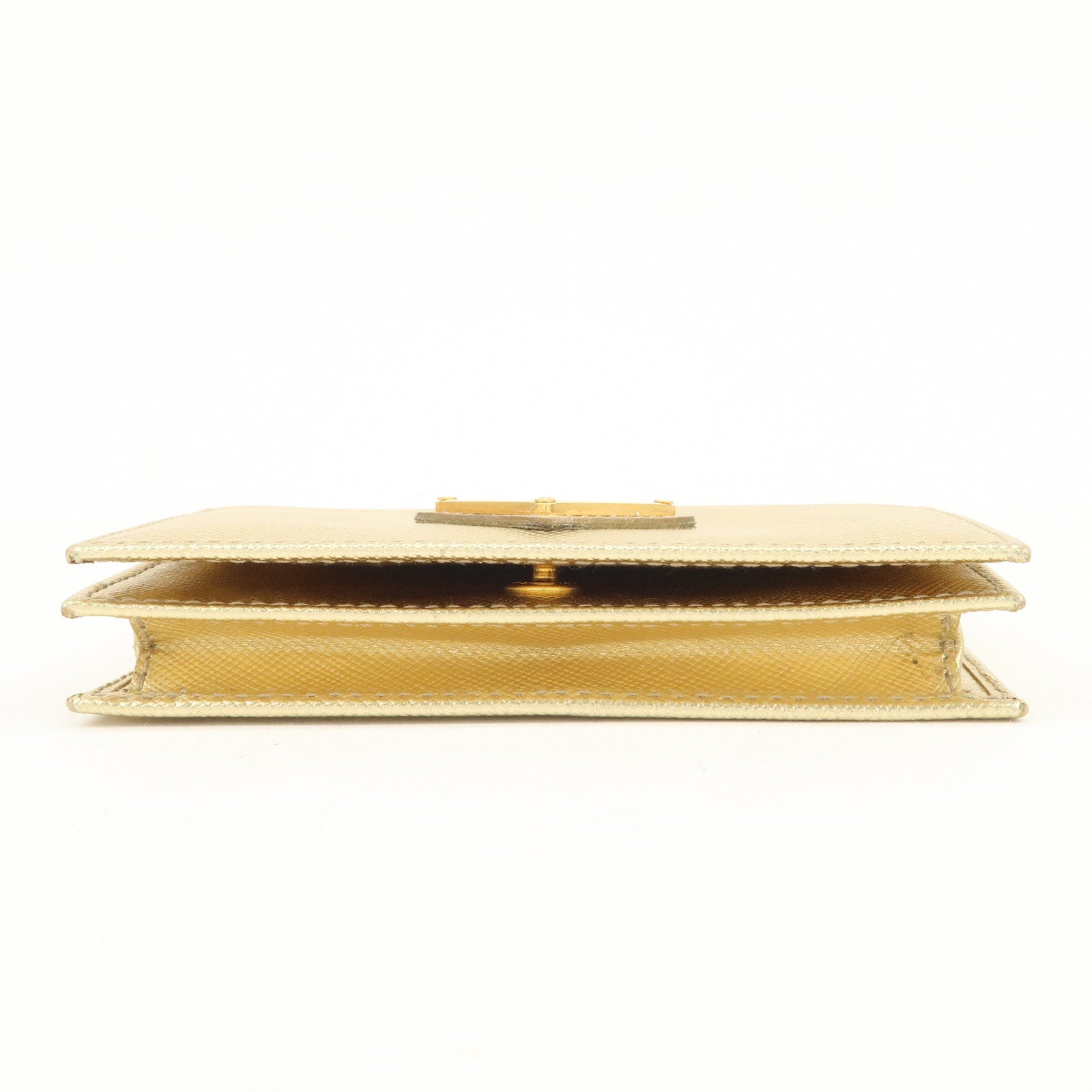 PRADA Triangle Logo Saffiano Leather Card Holder Card Case Gold