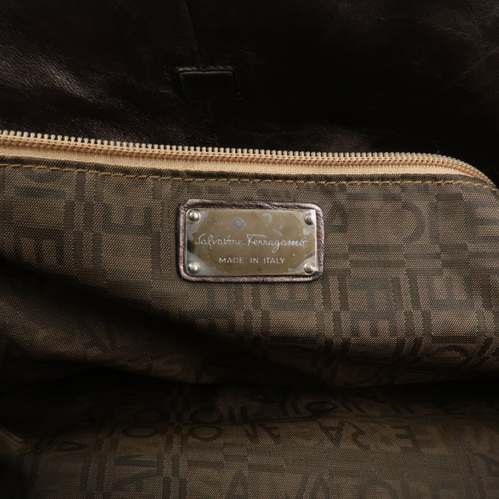 Ferragamo Gancini Leather Tote Bag Shoulder Bag Bronze