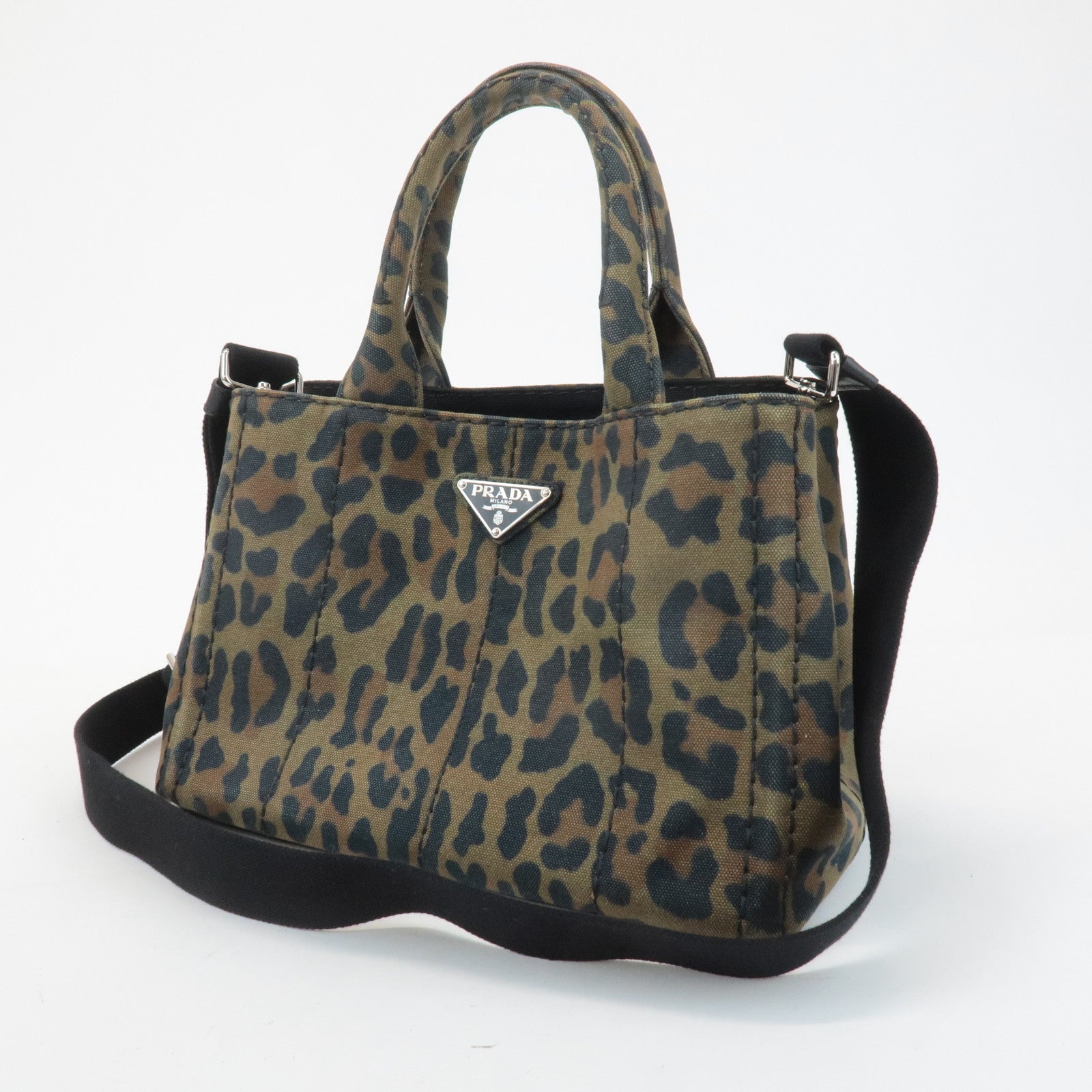 PRADA Canapa Canvas 2Way Bag Hand Bag Shoulder Bag Camouflage B2642B Used