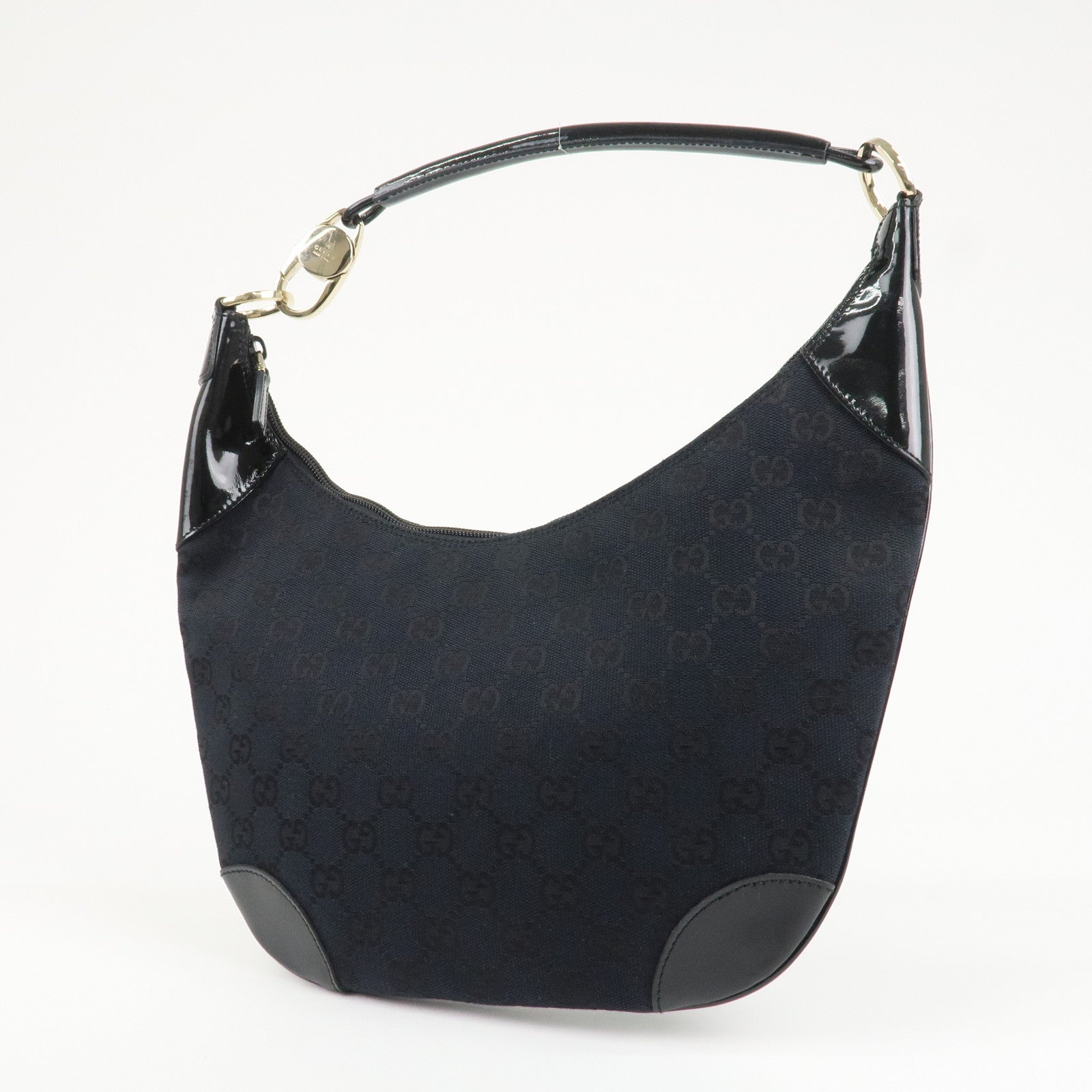 GUCCI GG Canvas Patent Leather Shoulder Bag Black 001.4158 Used