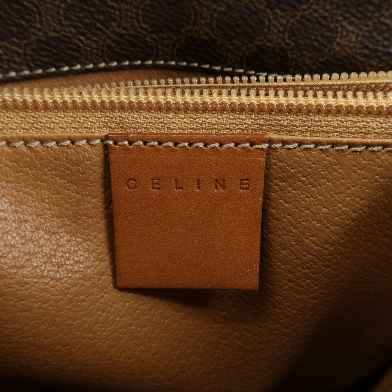 CELINE Macadam PVC Canvas Leather Tote Bag Hand Bag Brown