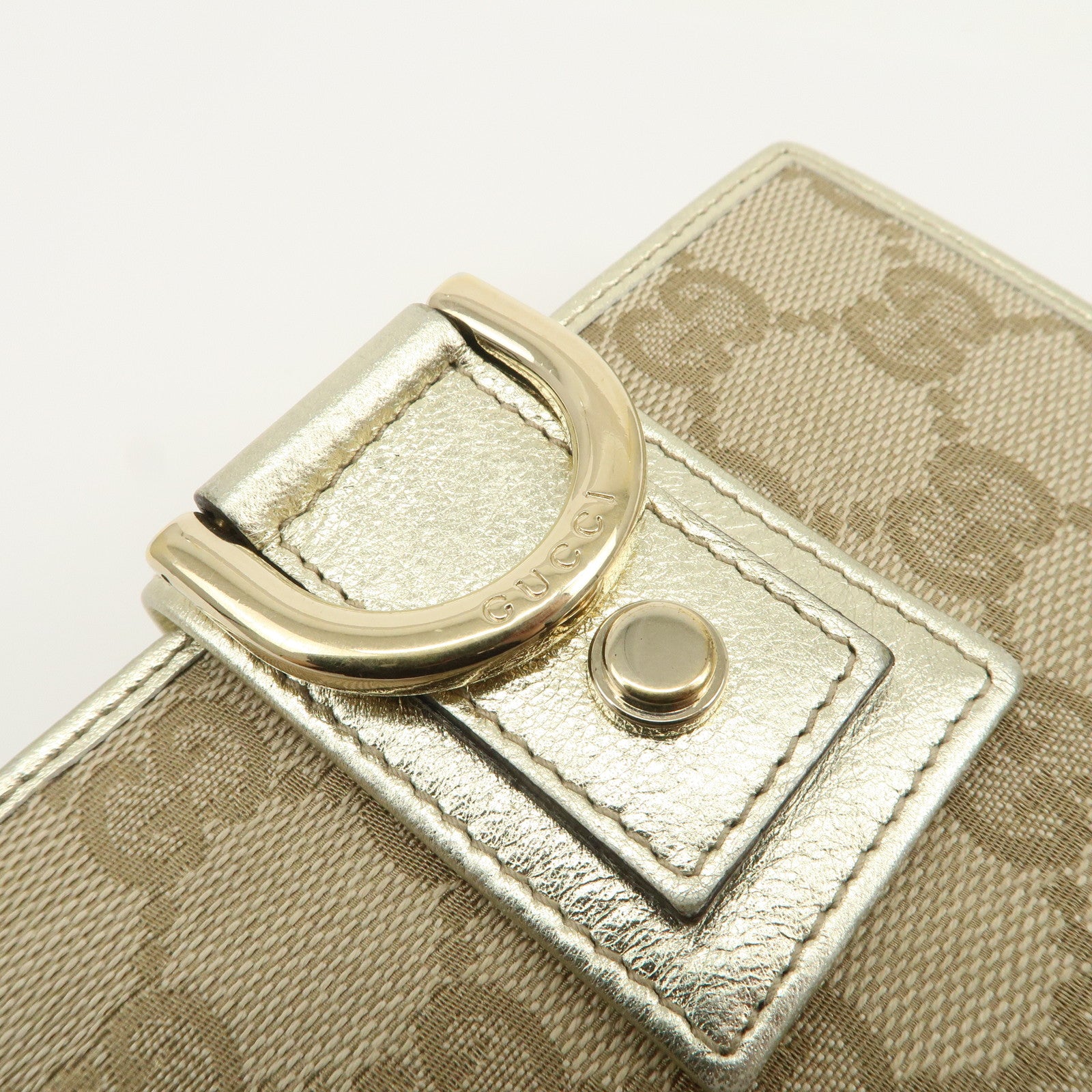 GUCCI Abbey GG Canvas Leather Bi-fold Wallet Beige Gold 154255