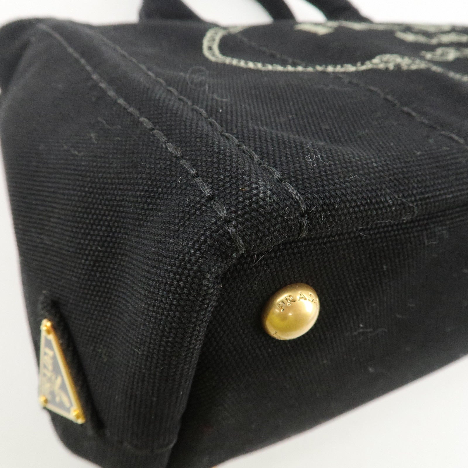 PRADA Logo Canapa Mini Canvas 2Way Bag Hand Tote Bag B2439G Black Used