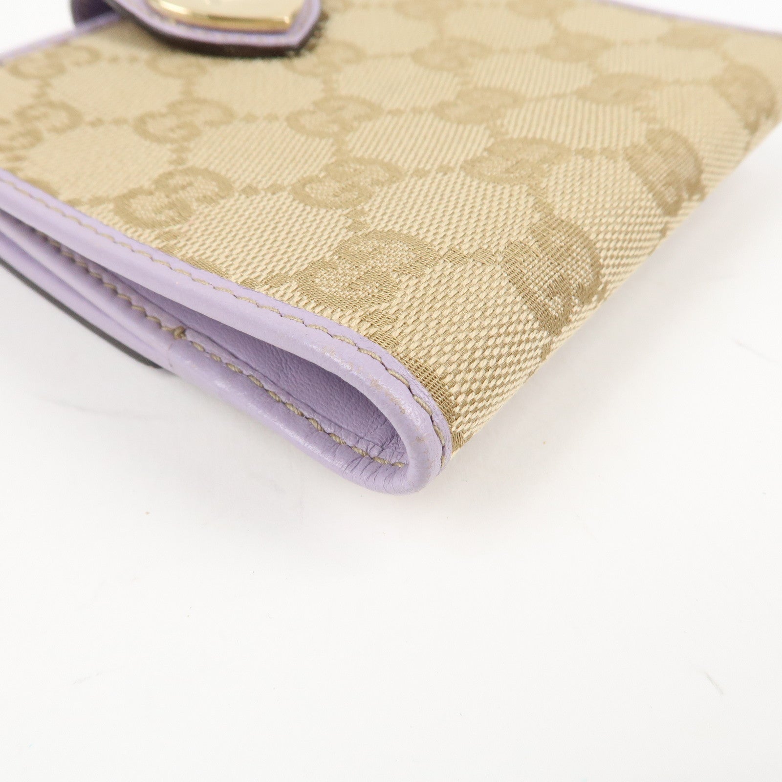 GUCCI Lovely Heart GG Canvas Leather W Hook Bi-Fold Wallet 203549 Used