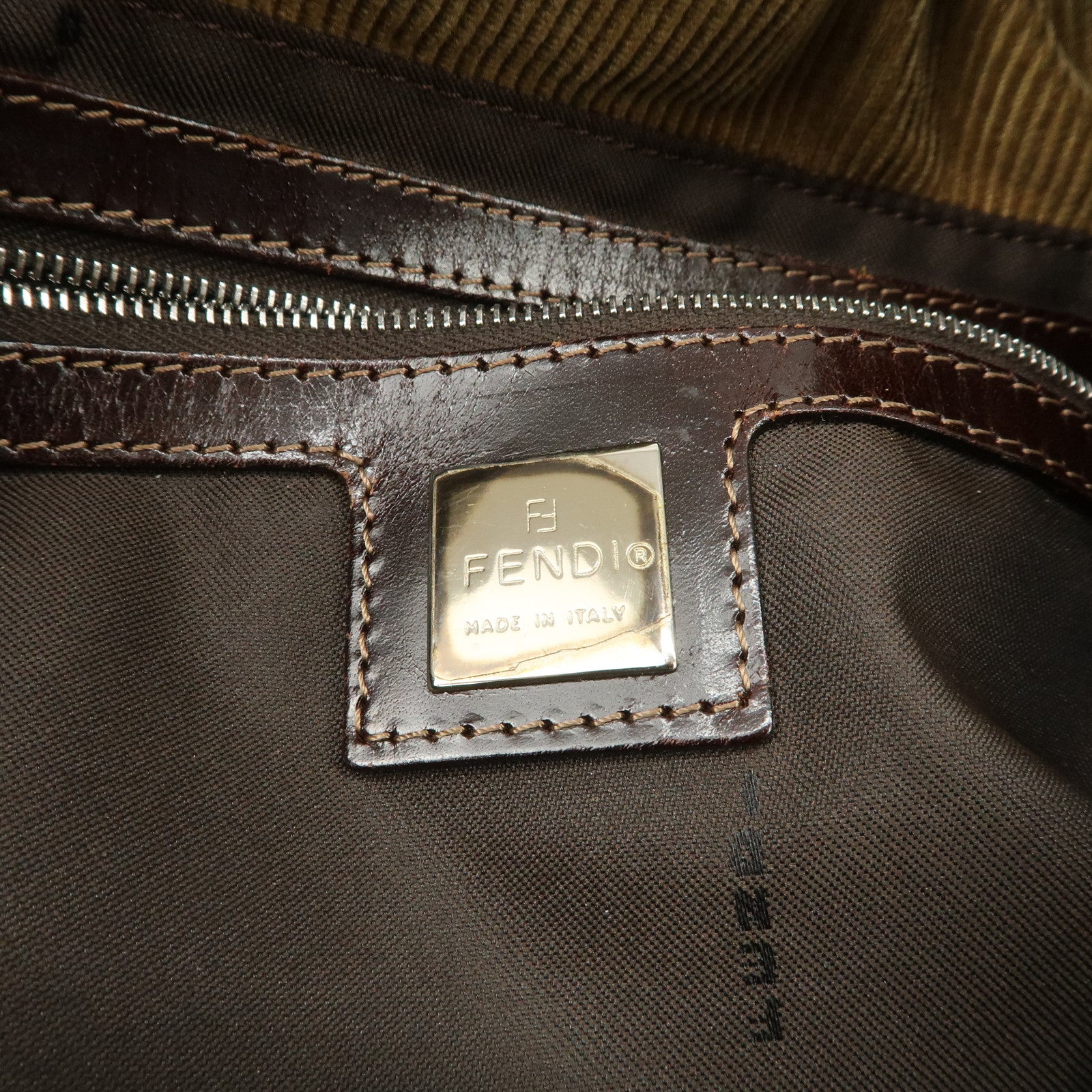 FENDI Mamma Baguette Corduroy Shoulder Bag Light Brown 26323 Used