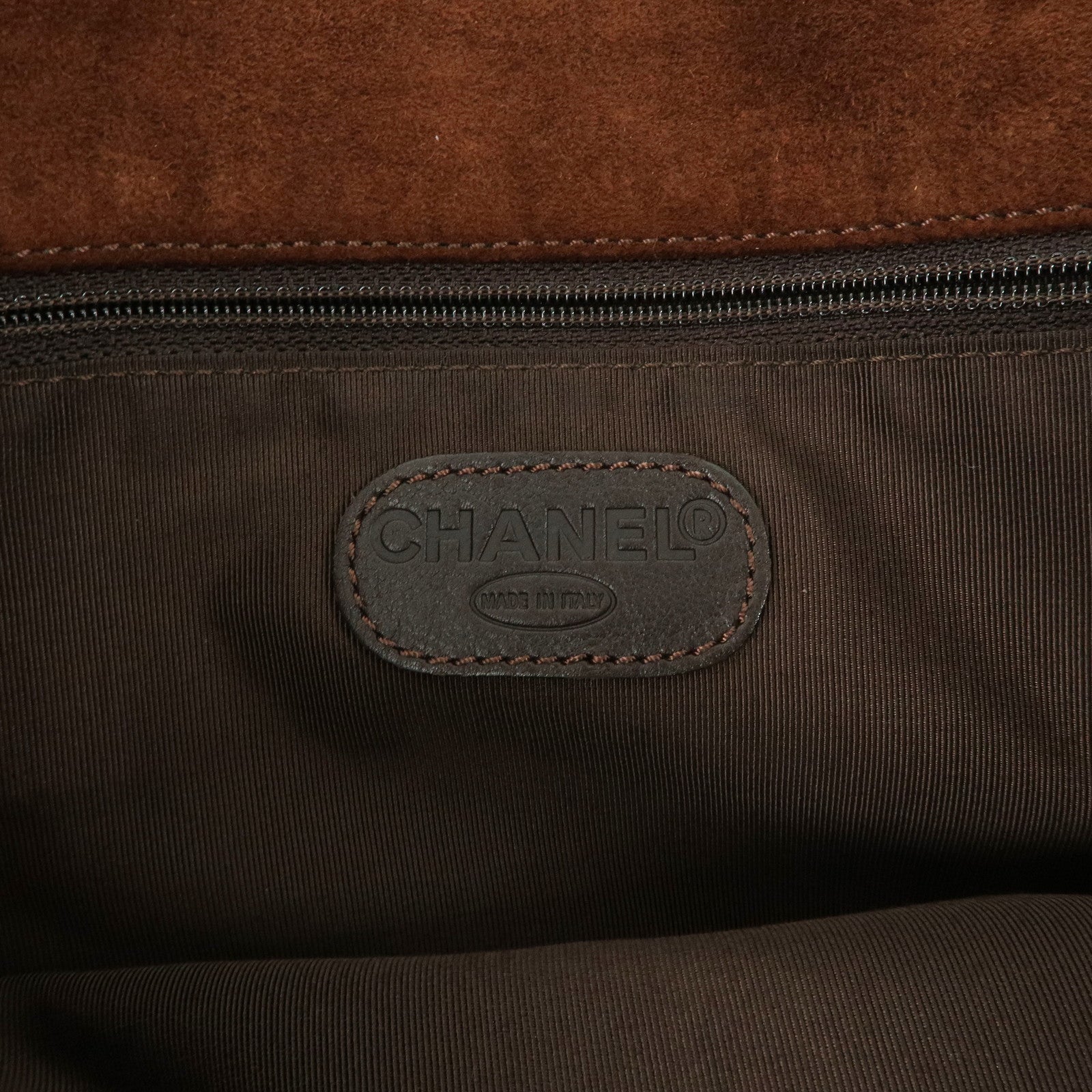 CHANEL Logo Suede Shoulder Bag Crossbody Bag Brown Used