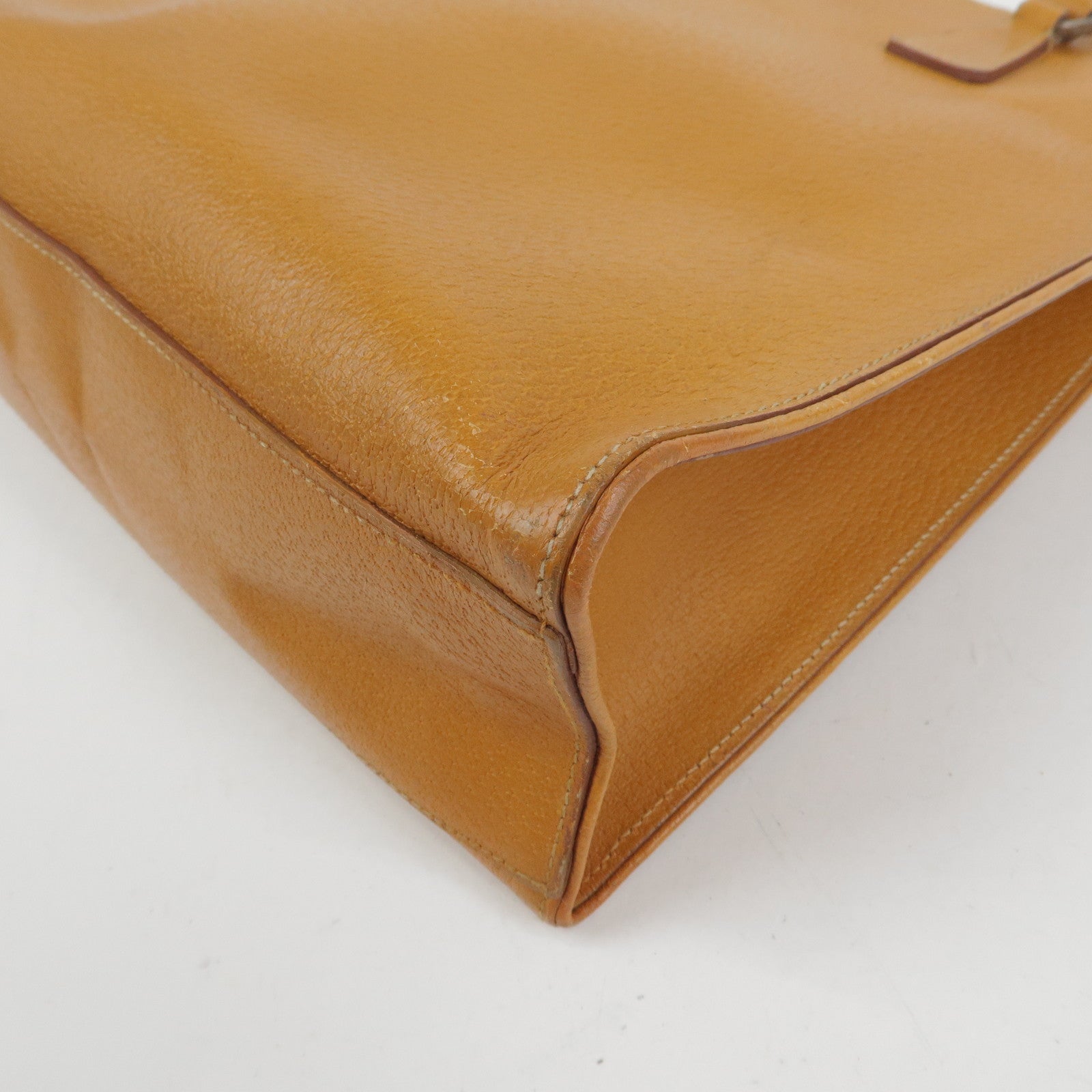 PRADA Triangle Logo Leather Tote Bag Shoulder Bag Light Brown