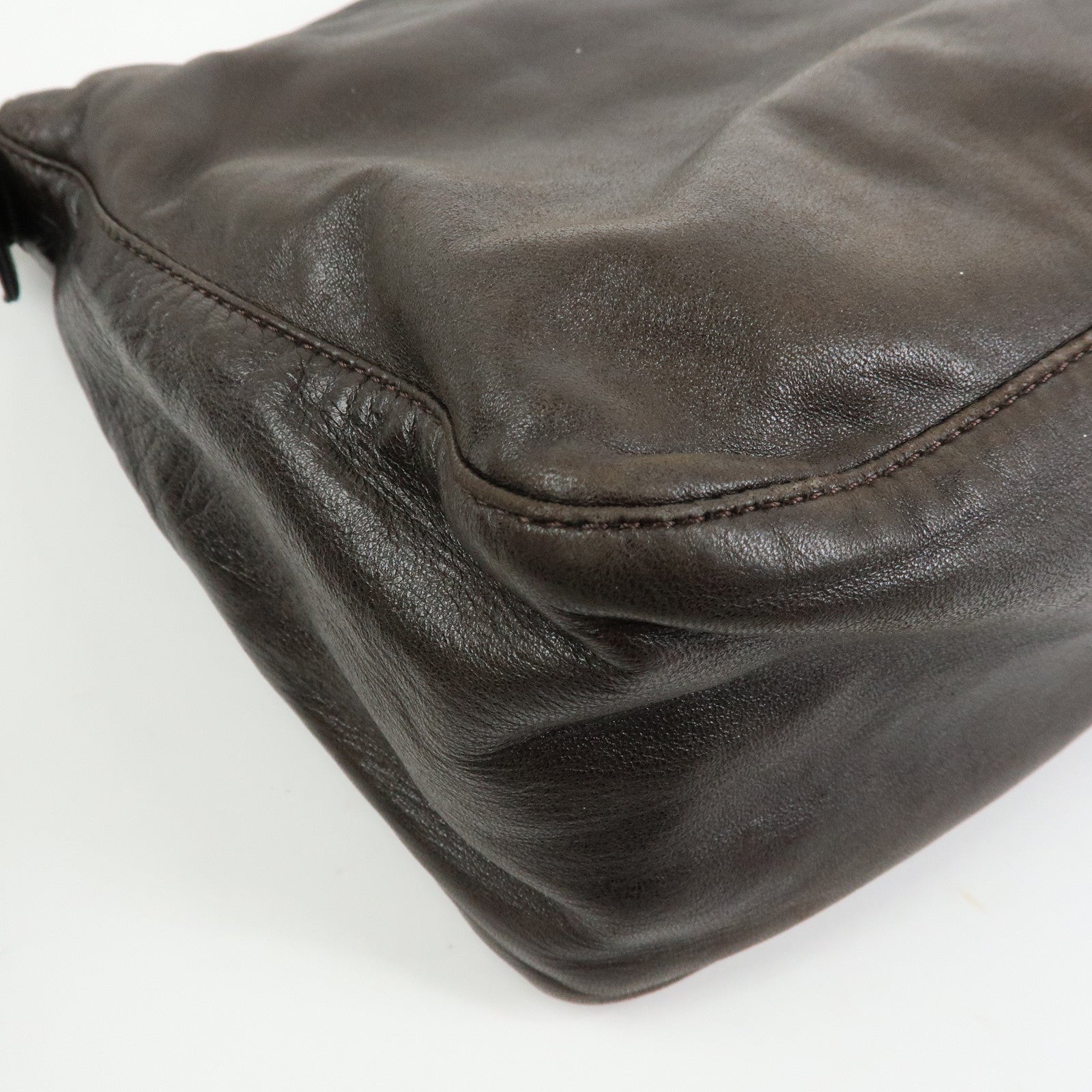 FENDI Mamma Baguette Lamb Skin Shoulder Bag Dark Brown 26325
