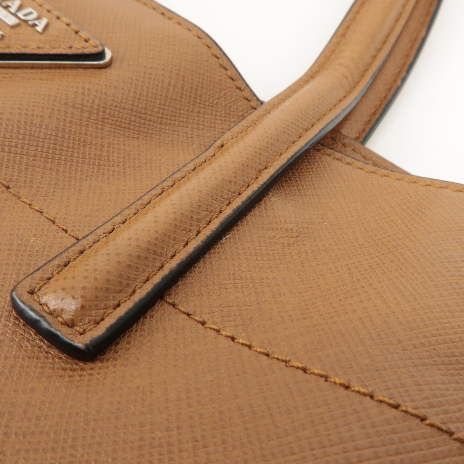 PRADA Triangle Logo Saffiano Leather 2Way Tote Bag Brown BN2666