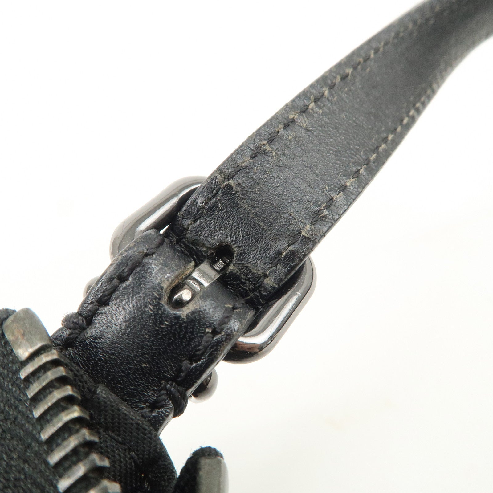 FENDI Zucchino Canvas Leather Shoulder Bag Hand Bag Black 8BR248