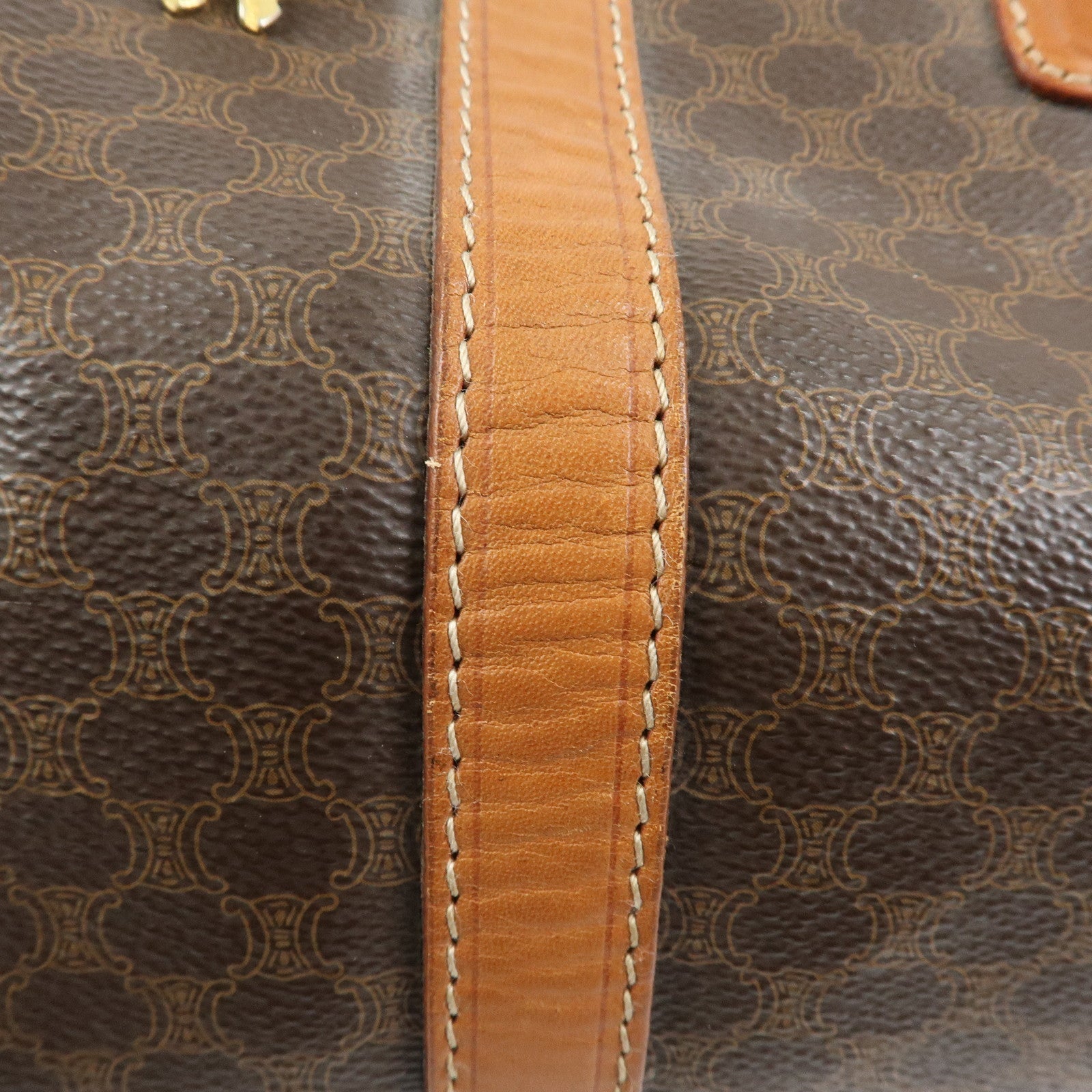CELINE Macadam PVC Leather Boston Bag Hand Bag Brown